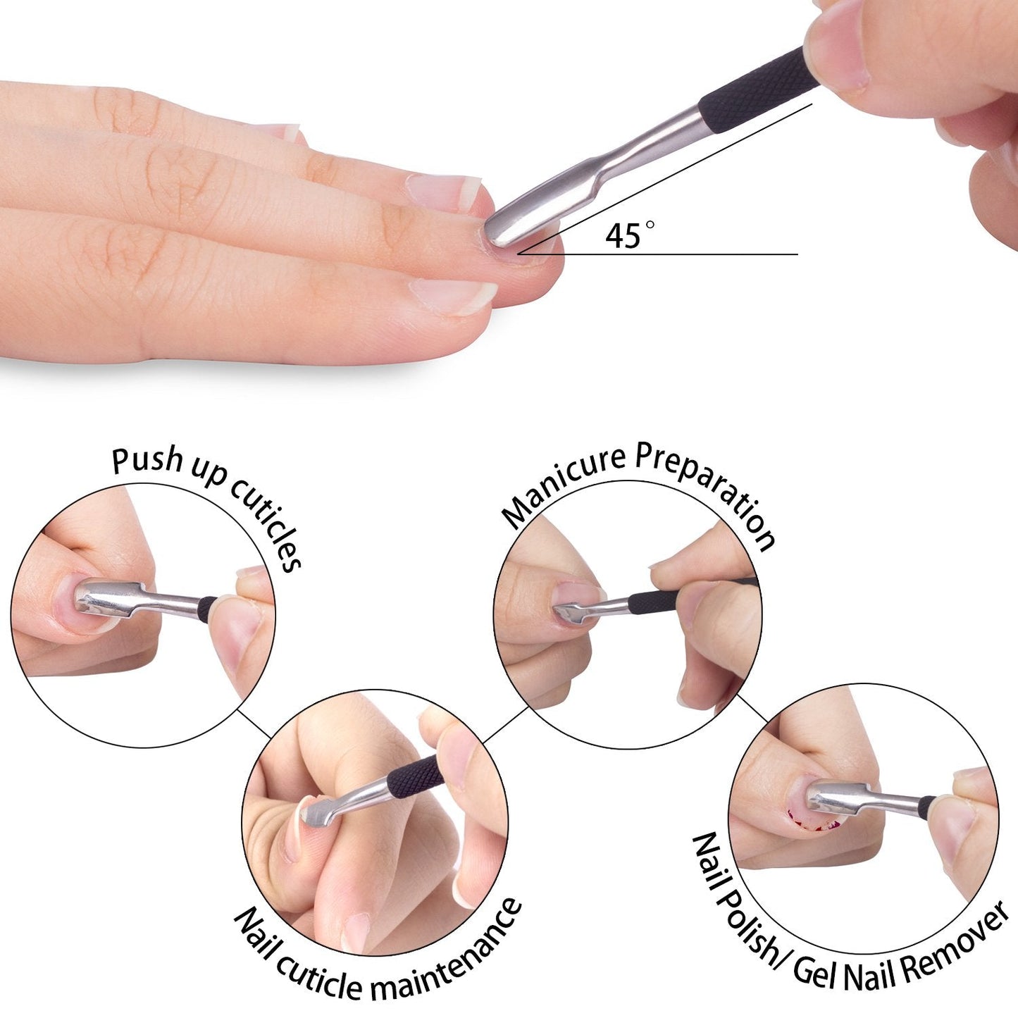 Ejiubas Cuticle Trimmer with Cuticle Pusher Cuticle Nipper Professional Grade Stainless Steel Cuticle Remover Cutter Clipper Durable Pedicure Manicure Tools (Black)