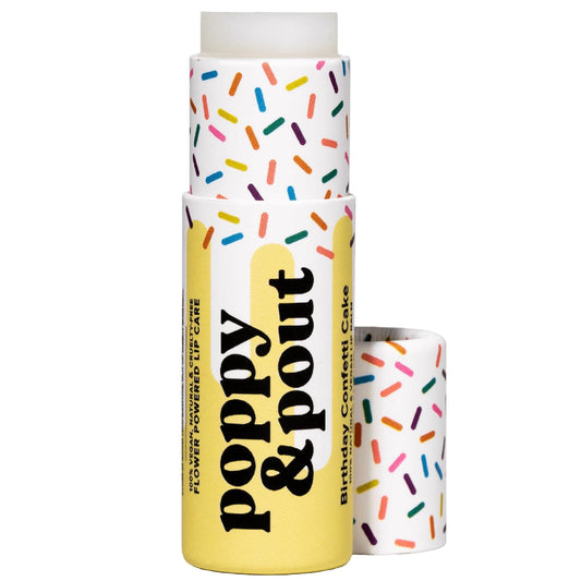 Poppy & Pout Birthday Cake Jumbo Lip Balm | All Natural Lip Balms & Moisturizers | Hydrates with Beeswax, Vitamin E, Organic Coconut Oil | Cruelty-Free | Lip Balm in Recyclable Cardboard Tube (Yellow)