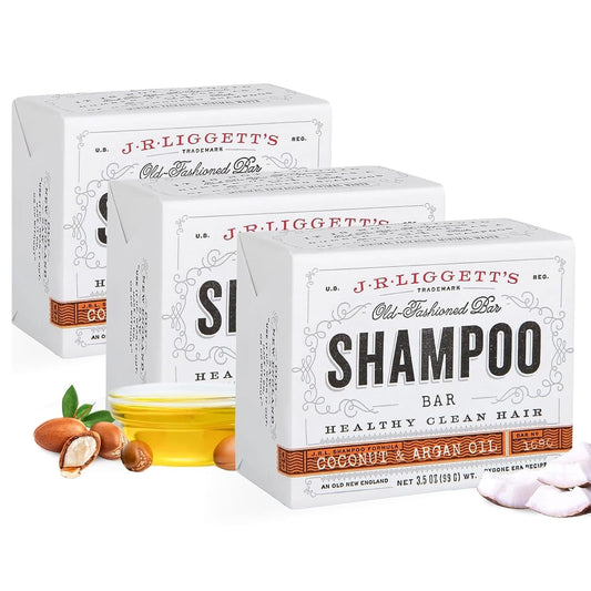 J·R·LIGGETT'S Shampoo Bar - Coconut & Argan Oil, All Natural Solid Shampoo for Hair with Olive Oil & Castor Oil, Sulfate Free, GMO Free, Restores Shine, Reduces Frizz, Manageable Hair, 3.5 oz - 3 Pack