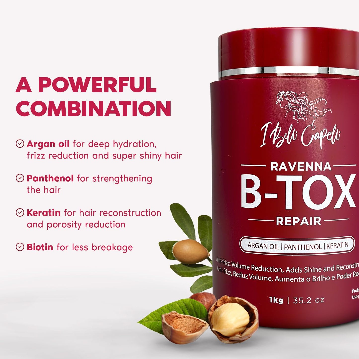 Ravenna Repair B-tox Hair Treatment -Cirugia Capilar Para El Cabello, Formaldehyde-Free, Long Lasting, Anti-Frizz, Smoothing, 35.2 oz (1kg)