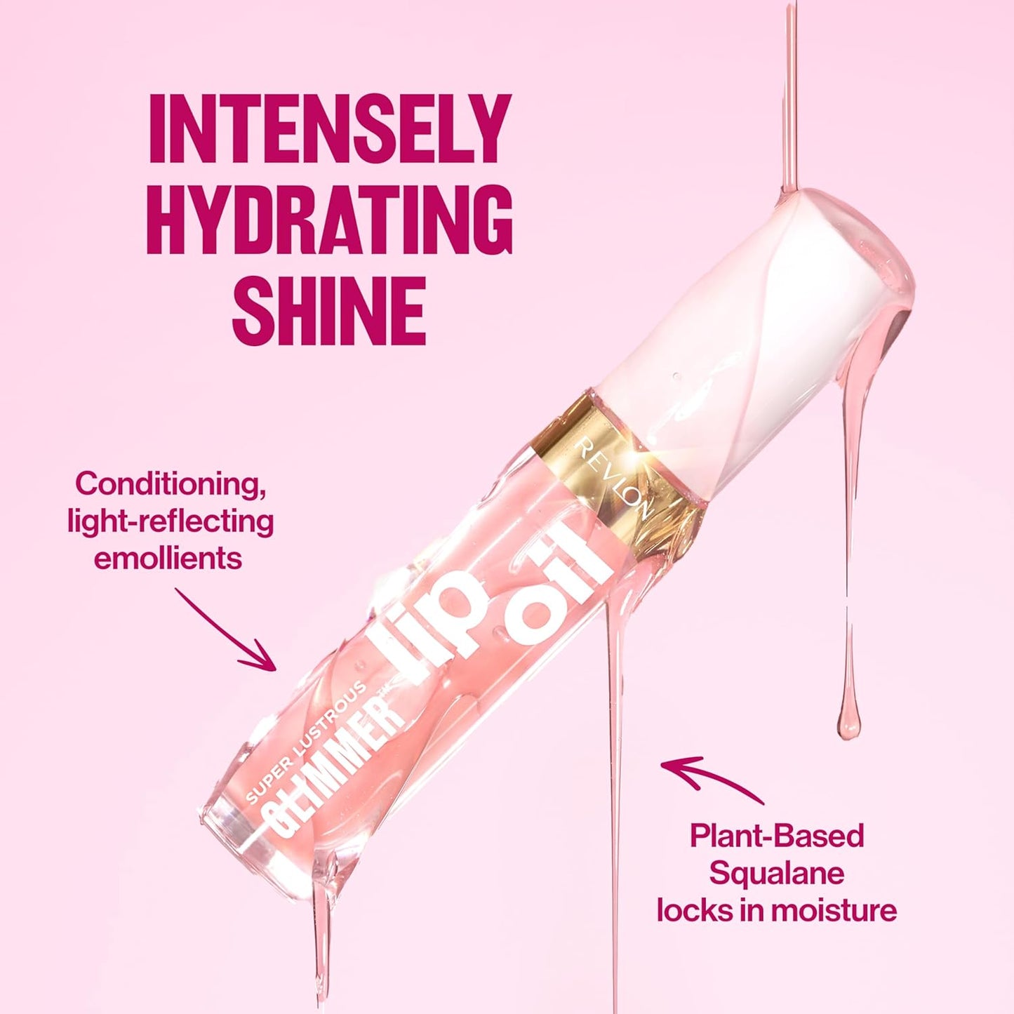 REVLON Super Lustrous Glimmer Lip Oil, Moisturizing & Tinted, Shiny Finish, Made with Plant-Based Squalane, 003 Glow Mama, 0.13 fl oz