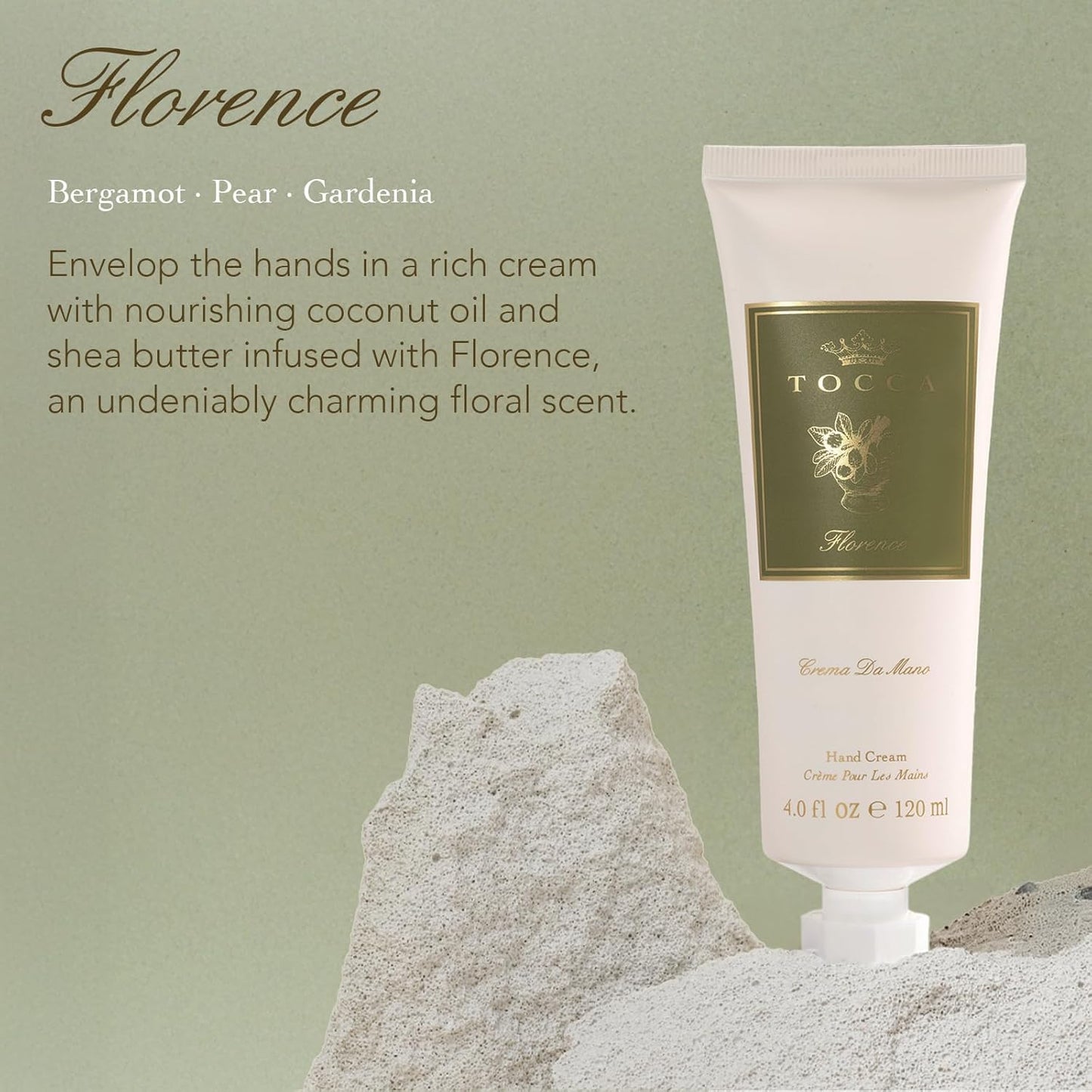 Tocca Crema de Mano Luxe, Florence Hand Cream, 4 oz - Bergamot, Pear, Gardenia - Moisturizing, Quick Absorbing