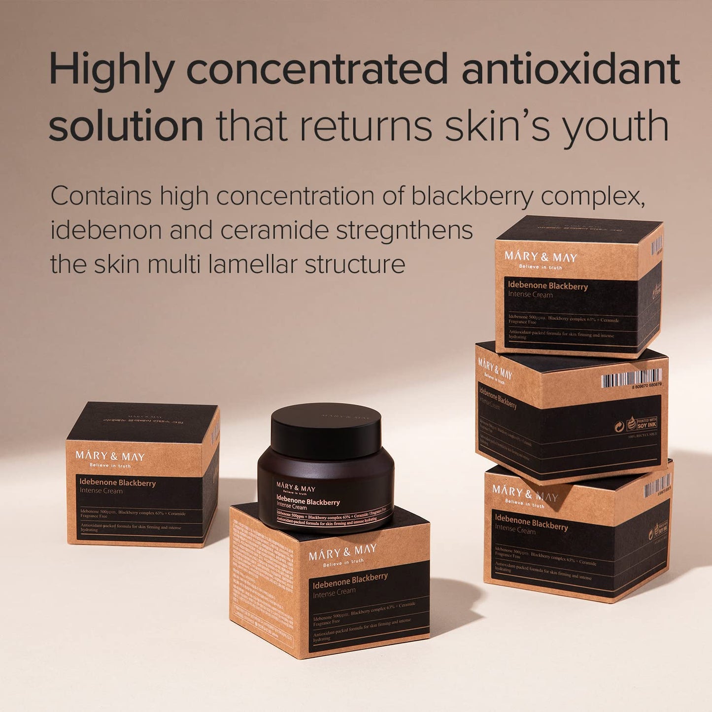 Mary&May Idebenone Blackberry Cream | Antioxidant Korean Moisturizer with 5 Ceramides & Hyaluronic Acid | Skin Barrier Repair & 48H Hydration | For All Skin Types (70g/2.46oz)