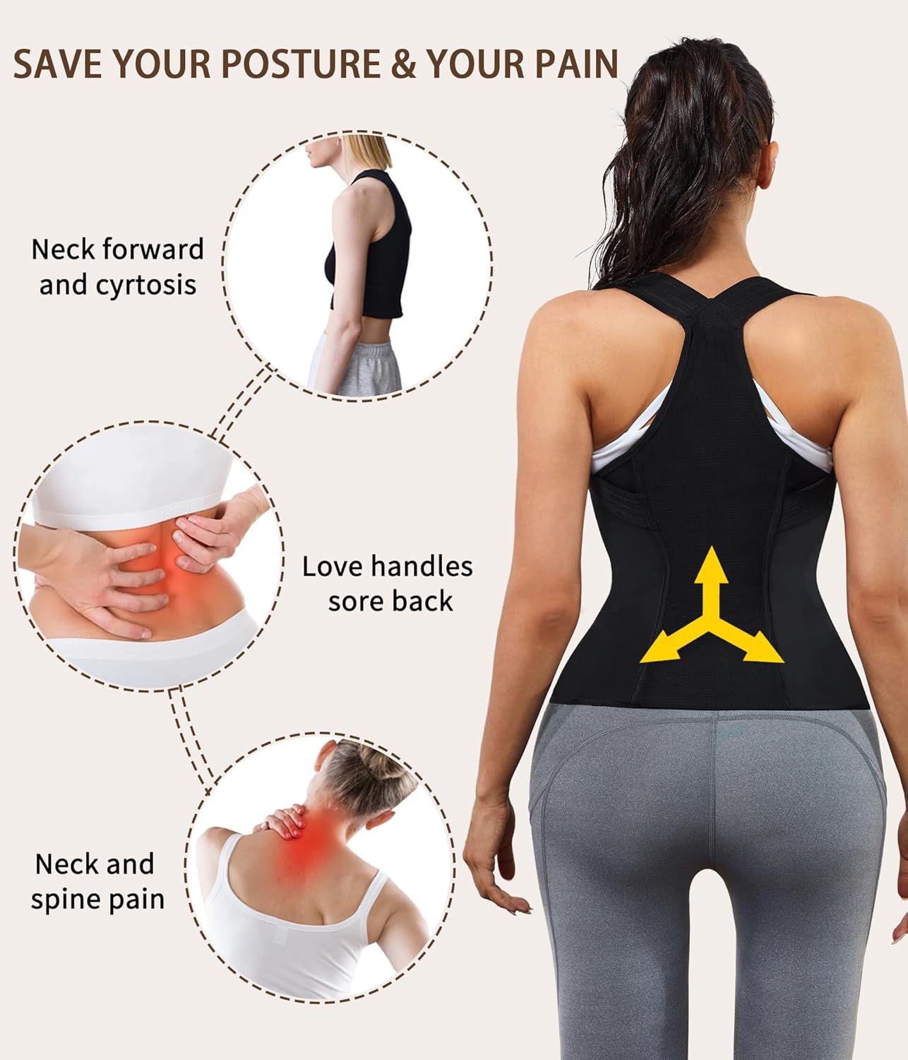 URSEXYLY Women Back Braces Posture Corrector Waist Trainer Vest Tummy Control Body Shapers for Spinal Neck Shoulder and Upper Back Support (M, Black)