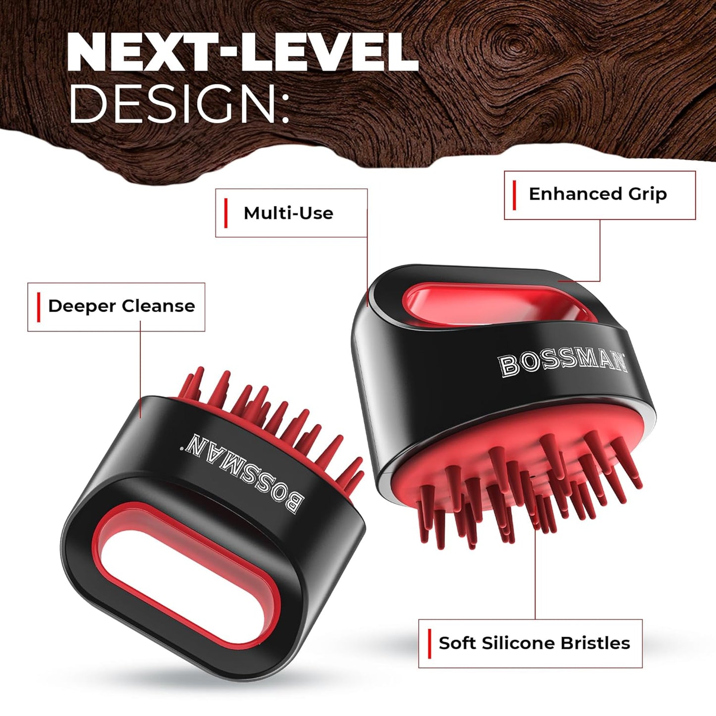 Bossman Titan Shower Scalp Massager – Ergonomic Silicone Scrubber for Product Build-Up, Dandruff & Pore Stimulation – Head & Beard Care Tool with Soft Bristles