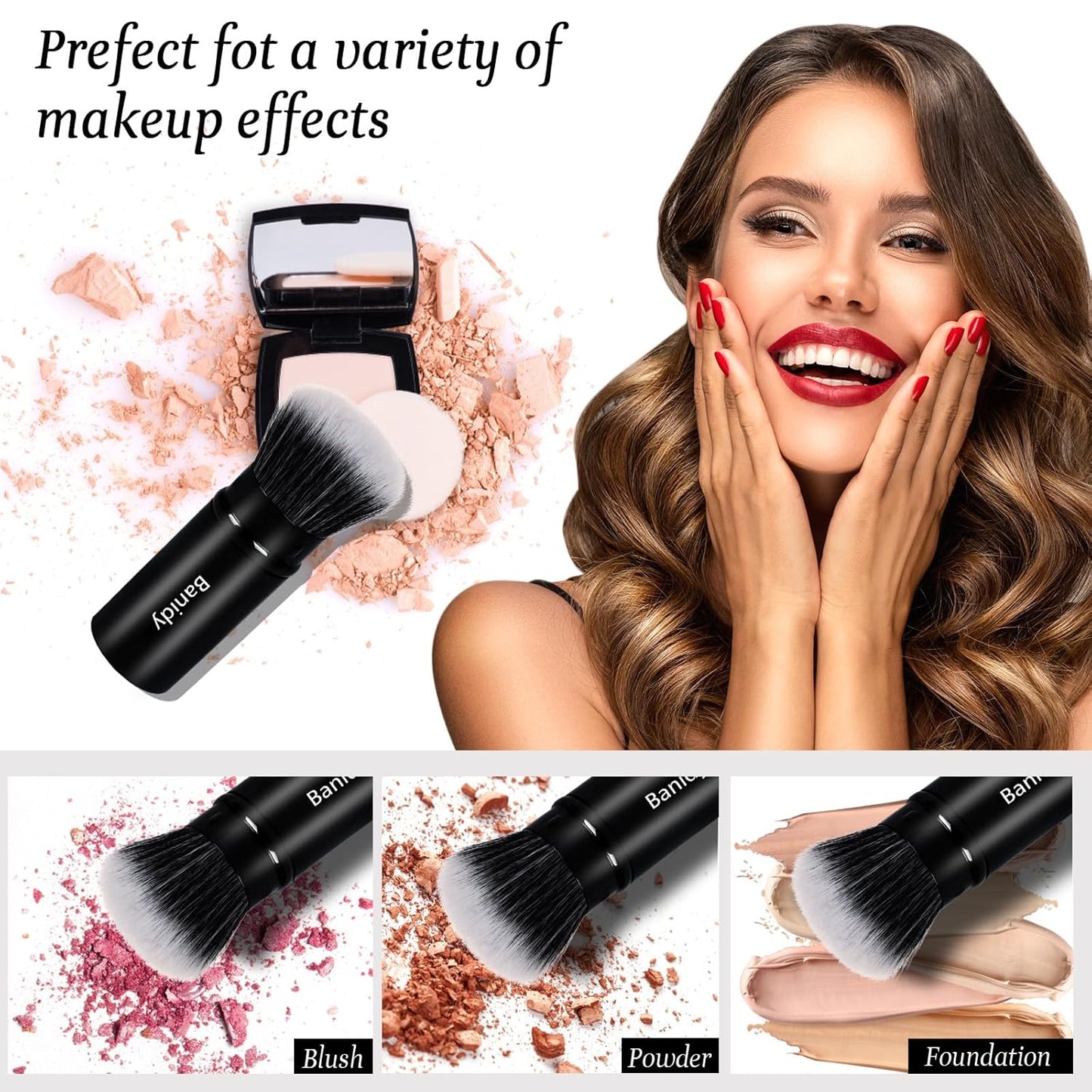 Makeup Brush Kabuki Face Brushes Retractable Travel Blush Kabuki Brush Portable Flawless for Foundation, Powder Blush, Bronzer, Buffing, Liquid, Cream, Cruelty Free with Cover