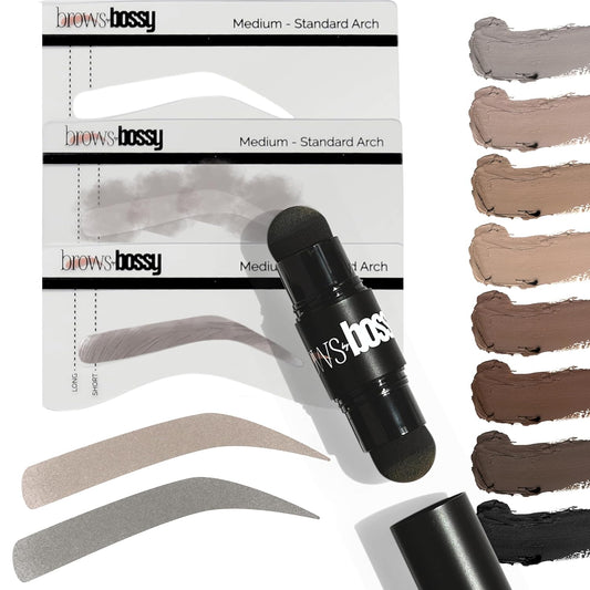 Dual-Color Eyebrow Stamp Stencil Kit with 9 Reusable Eyebrow Stencils for Professional Brow Stamping Shaping Kit and Instant Long Lasting Filling and Waterproof Tinting Definer