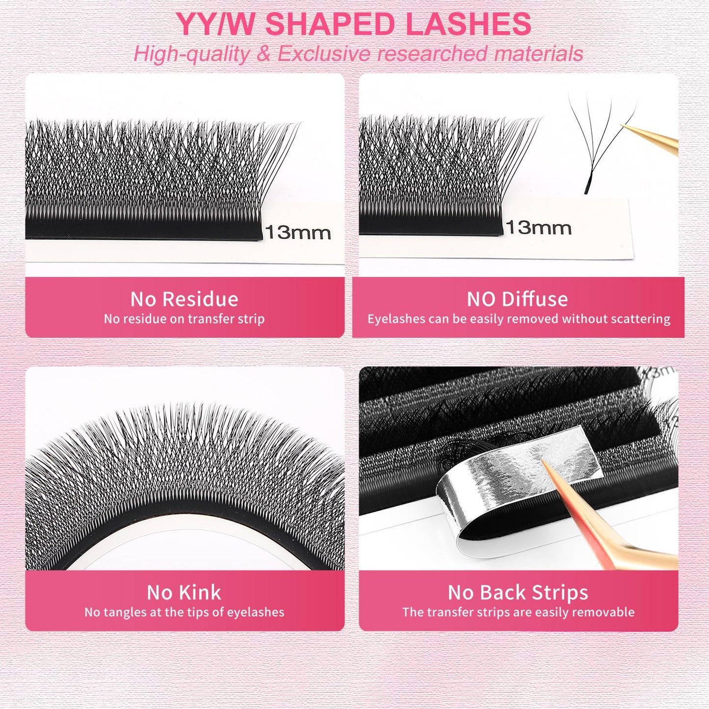 W Lash Extensions Supplies 4D Eyelash Extensions W Shape 0.07mm Thickness C Curl 10mm Premade Fans Easy Fan Lashes Volume Matte Black 12 Rows Crisscross Eye Lashes(W-4D-0.07-C,10mm)