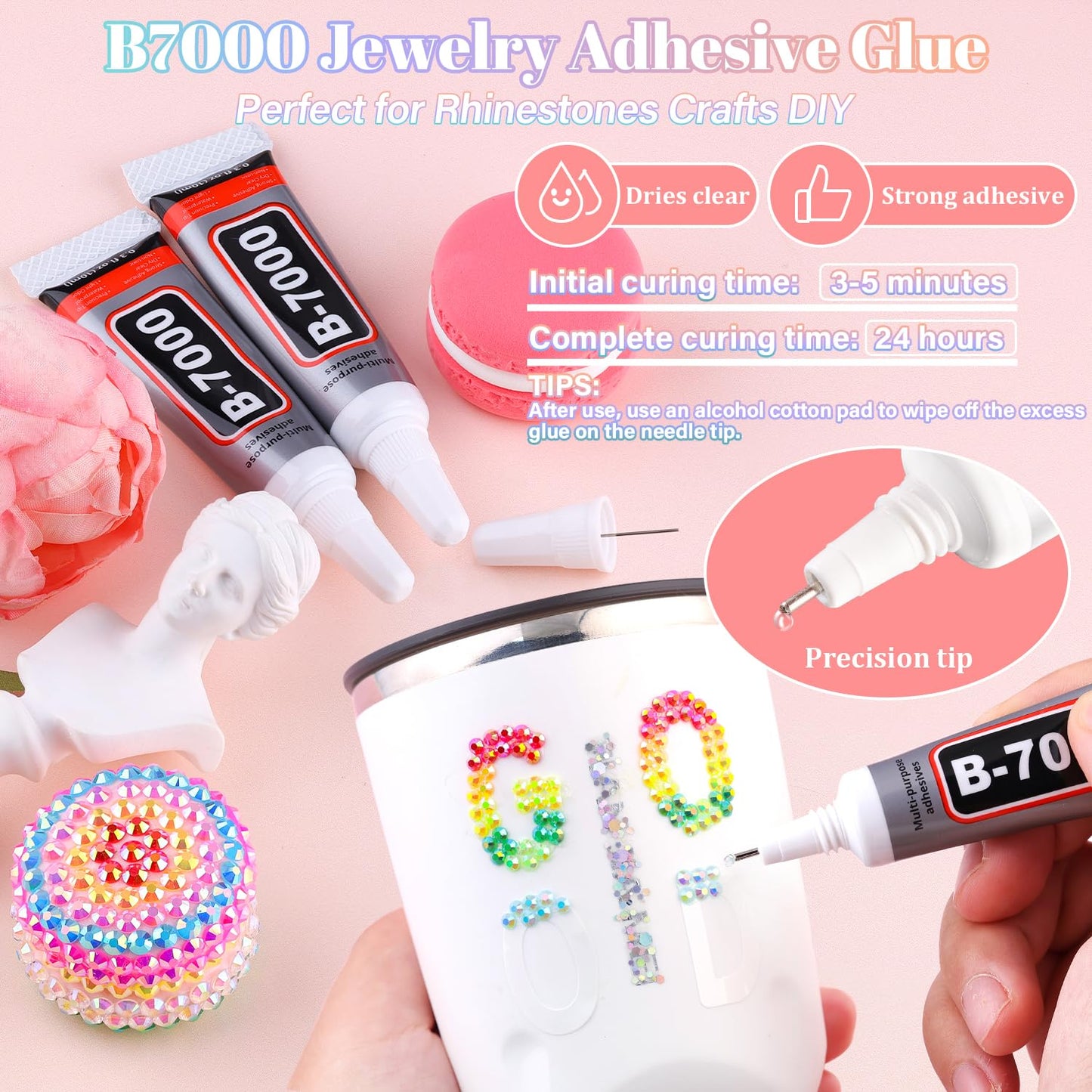 30000Pcs Resin Rhinestones with B7000 Jewelry Glue for Crafting, Multicolors 3mm Non Hotfix Flatback Gems, Bedazzling Crystal for DIY Crafts Clothing Tumblers Mugs Shoes Fabric Decor Nail Art
