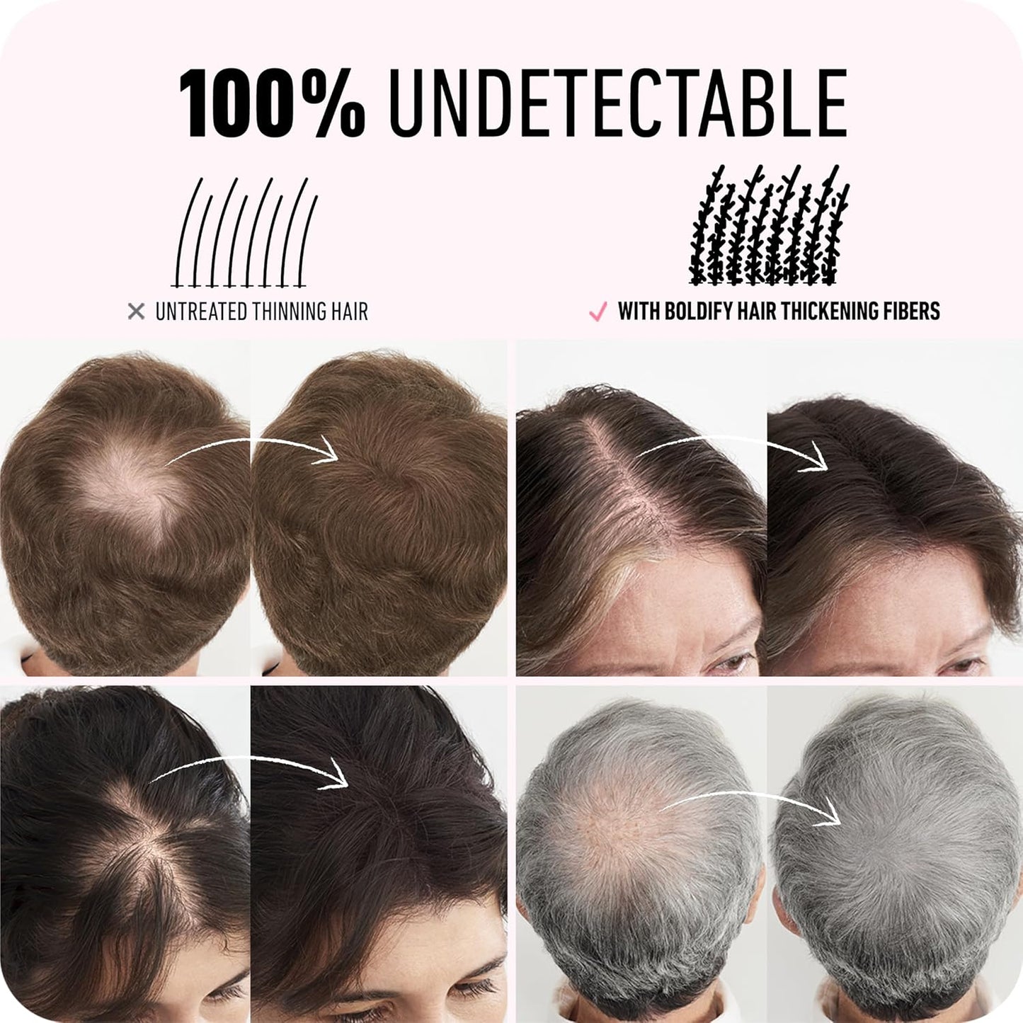 BOLDIFY Hair Fibers (28g) - Fill In Thinning and Fine Hair for an Instantly Fuller, Thicker Look - 14 Shades for Women & Men - Gray