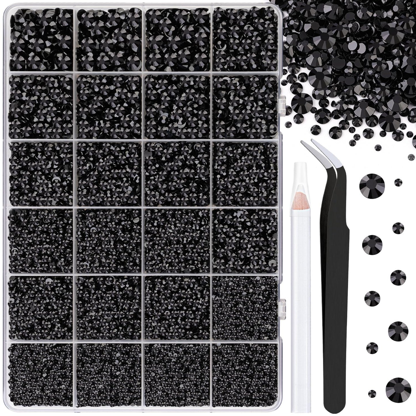 25000Pcs Resin Jelly Rhinestones for Crafting, Black 2-6mm Mixed Sizes Non Hotfix Flatback Gems, Bedazzling Crystal for DIY Crafts Clothing Tumblers Mugs Shoes Fabric Nail Art