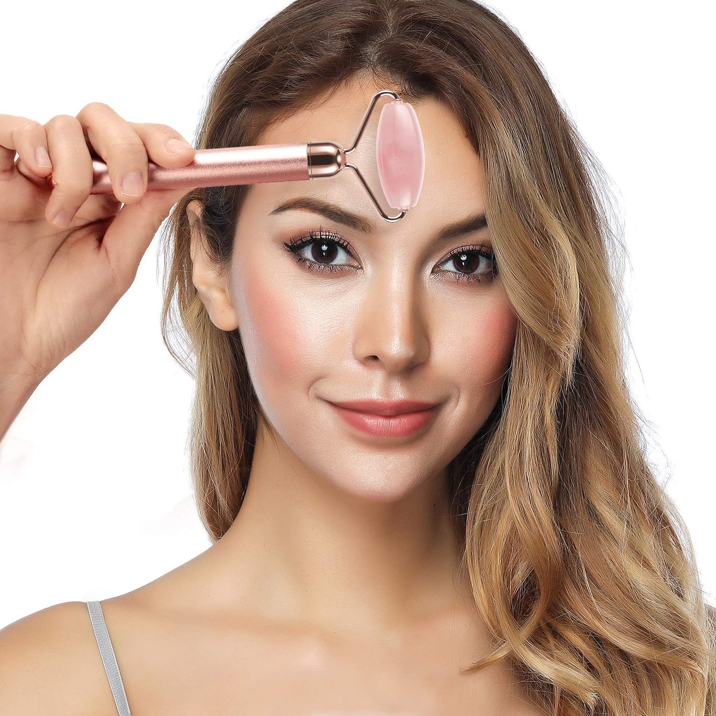 3-IN-1 Electric Jade Roller 3D Roller Facial Roller & Face Massager, Rose Quartz