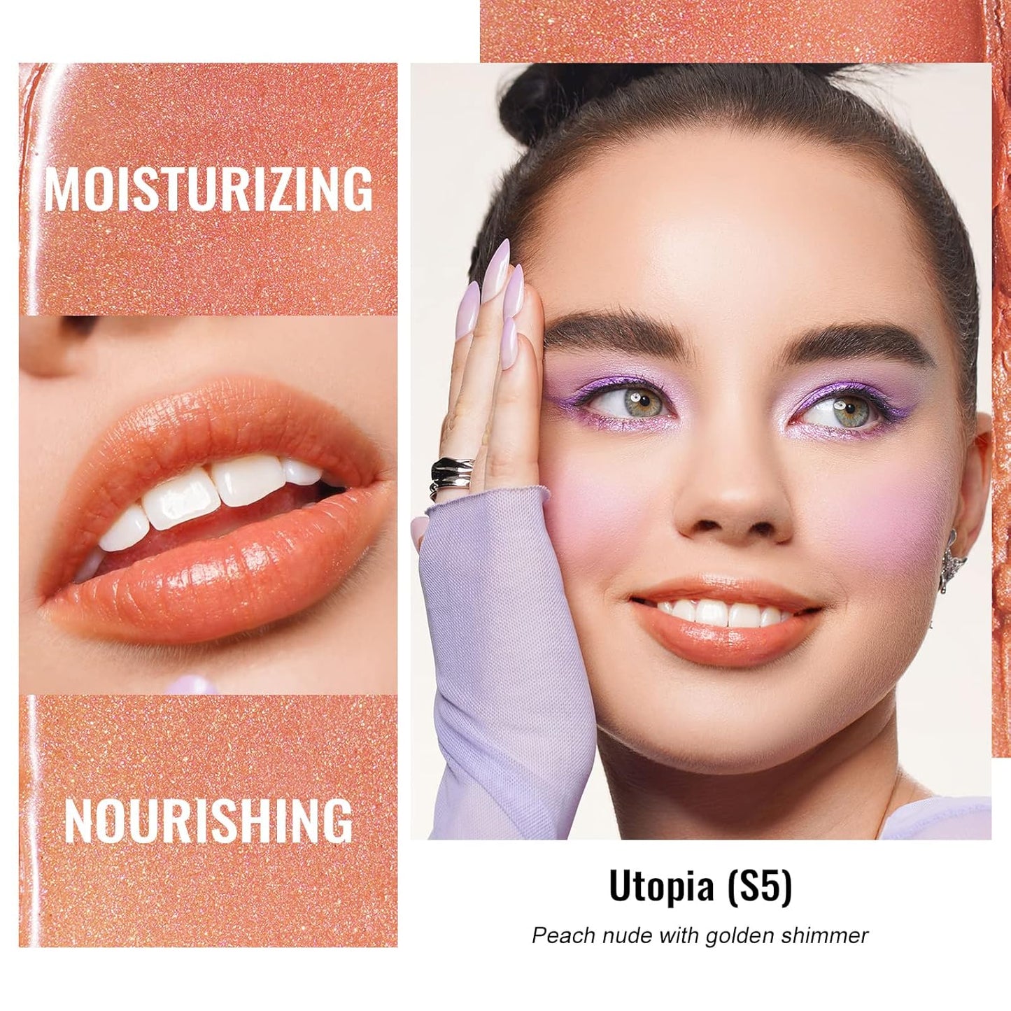 Oulac Moisturizing Shine Lipstick For Women Christmas Set 2PCS, 2 in 1 Tinted Lip Balm for Winter, Hydrated Juicy and Glossy Lip Color for Dry, Cracked and Chapped Lips, Vegan [S03+S05]