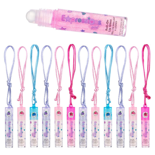 12pc Lip Gloss Necklace, Fruit Flavored Lip Gloss Set, Lip Gloss Value Pack, Teen Girls Party Favors, Non Toxic Lip Gloss Necklaces For Girls