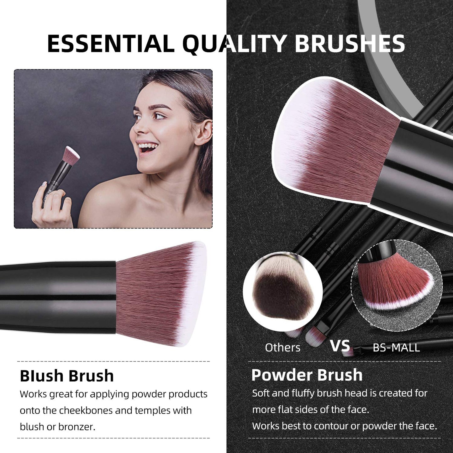 Makeup Brushes BS-MALL Premium Synthetic Foundation Powder Concealers Eye Shadows Makeup 14 Pcs Brush Set, Rose Golden, with Case (Black)