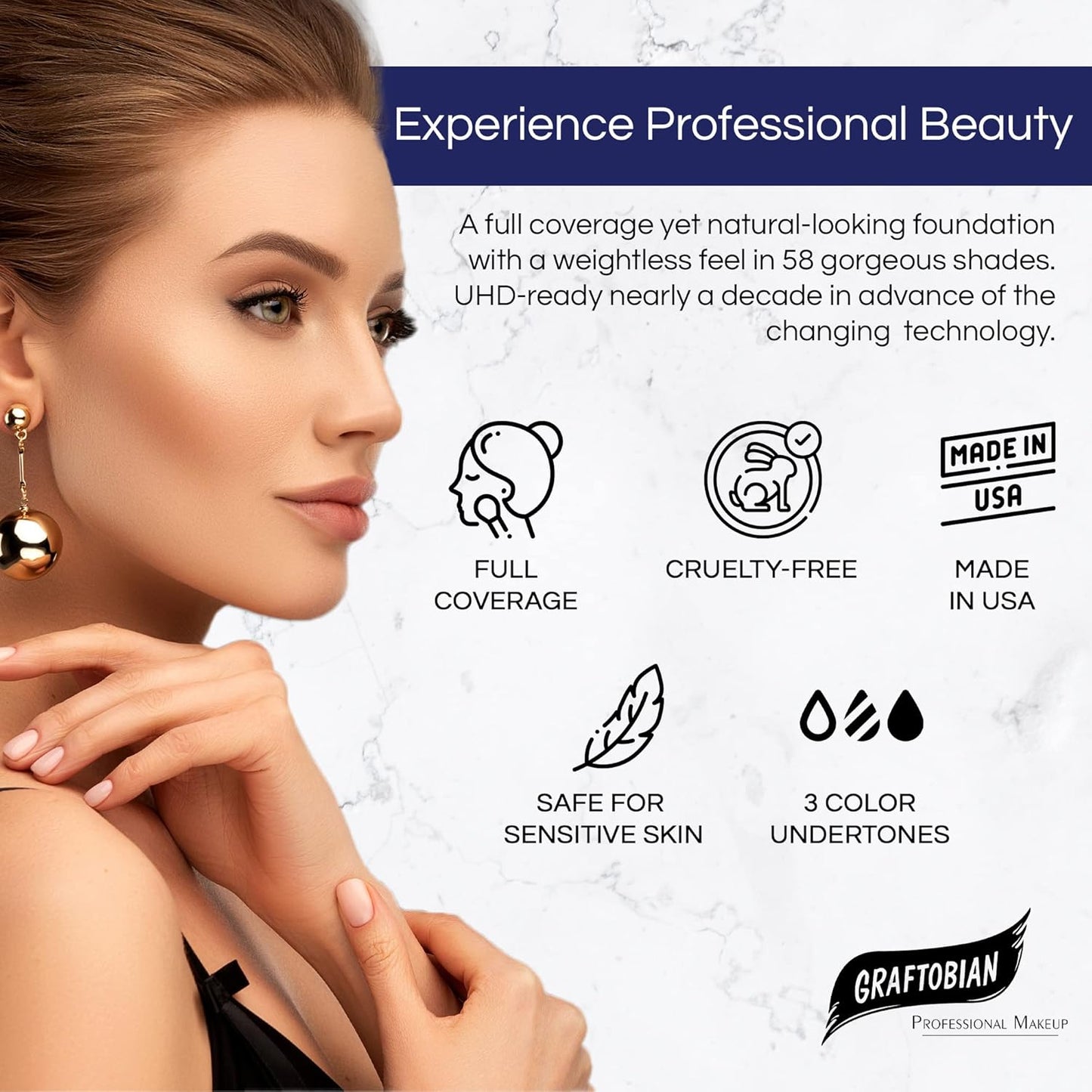 Graftobian HD Glamour Crème Foundation 1/2oz, Weightless Full Coverage Makeup, 65 Inclusive Shades, For All Skin Types, Natural or Full-Glam Looks, For Professionals and Beginners, Leading Lady