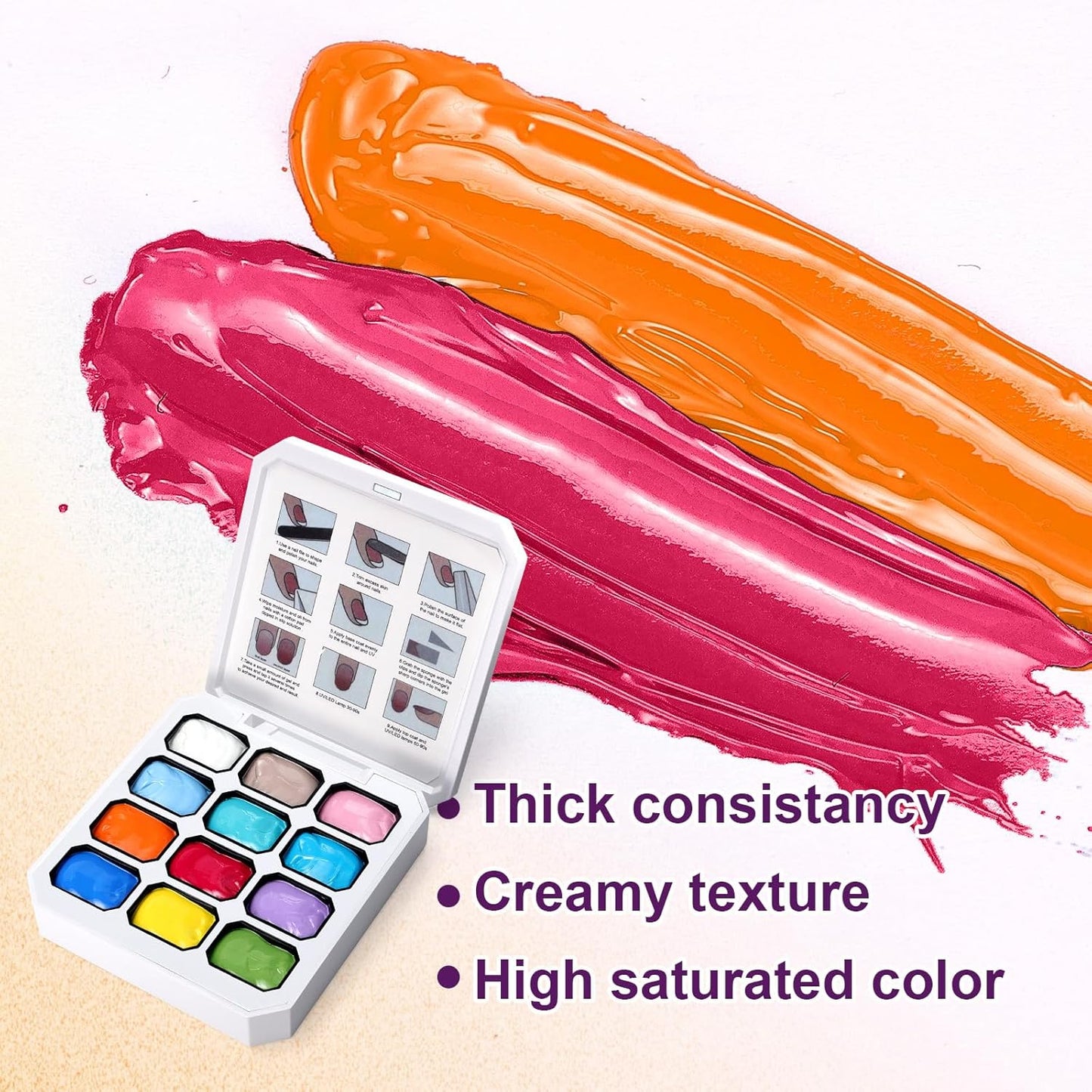 Gradient Painting Gel, 12 Bright Colors Ombre Gel Nail Polish for Pigment Pat Aura Nails, French Manicure DIY Nail Art Long-lasting No-wipe Candy Palette Jam Jar Set