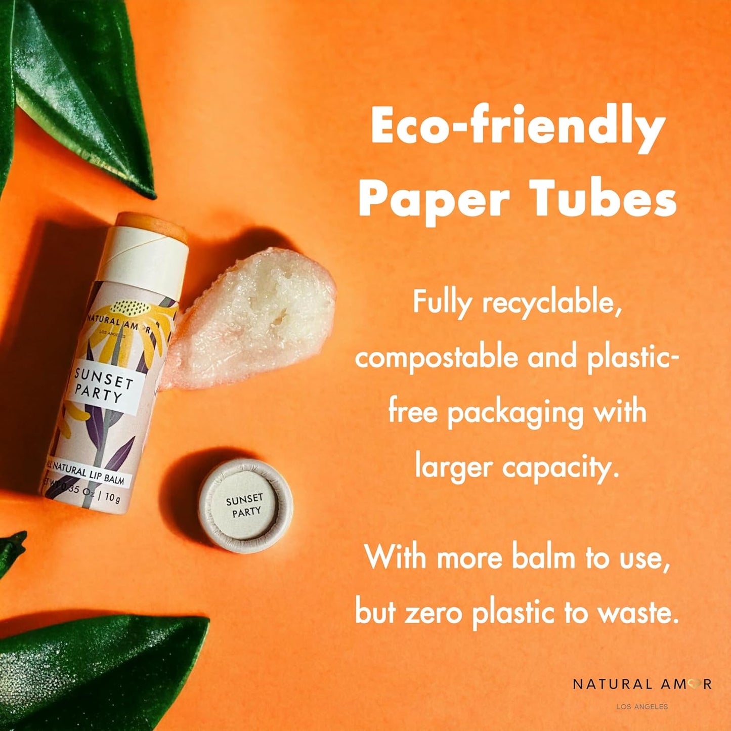 Natural Amor All Natural Lip Balm - 0.3oz Paper Tube - Handcrafted with Beeswax, Vitamin E, Essential Oil and Coconut Oil - Cruelty-Free, Citrus Scent