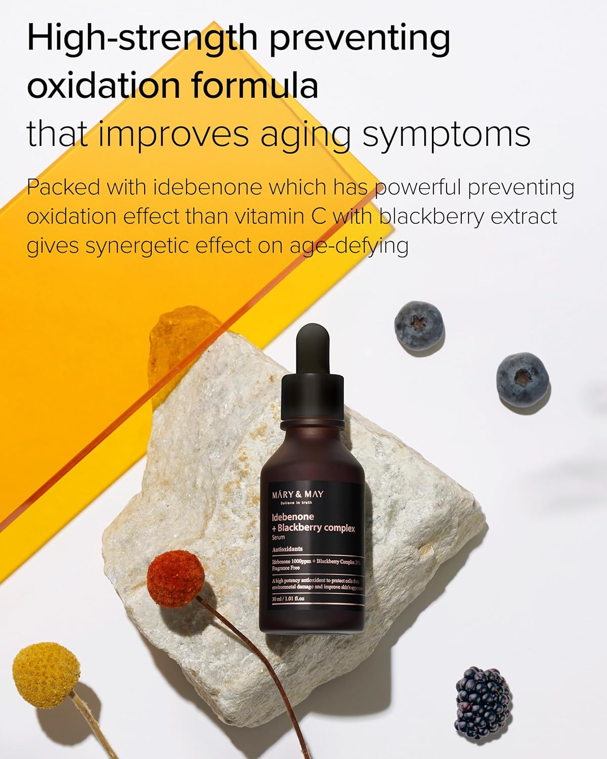 Mary&May Idebenone + Blackberry Complex Serum - Potent Anti Aging for Enhanced Antioxidant and Skin Nourishment - Korean Face Skincare, EWG Green Grade, Cruelty-Free, 1.01 fl.oz.