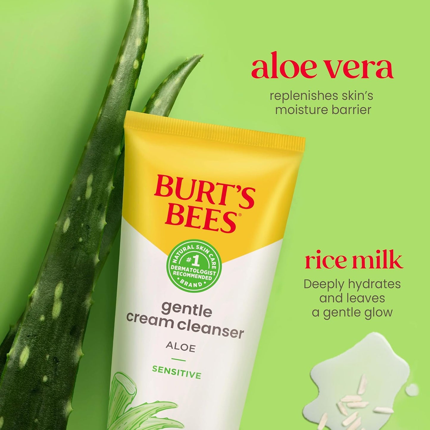 Burt's Bees Back To School Dorm Essentials, Gentle Cream Cleanser with Aloe for Sensitive Skin, 98.9% Natural Origin, 6 Ounces
