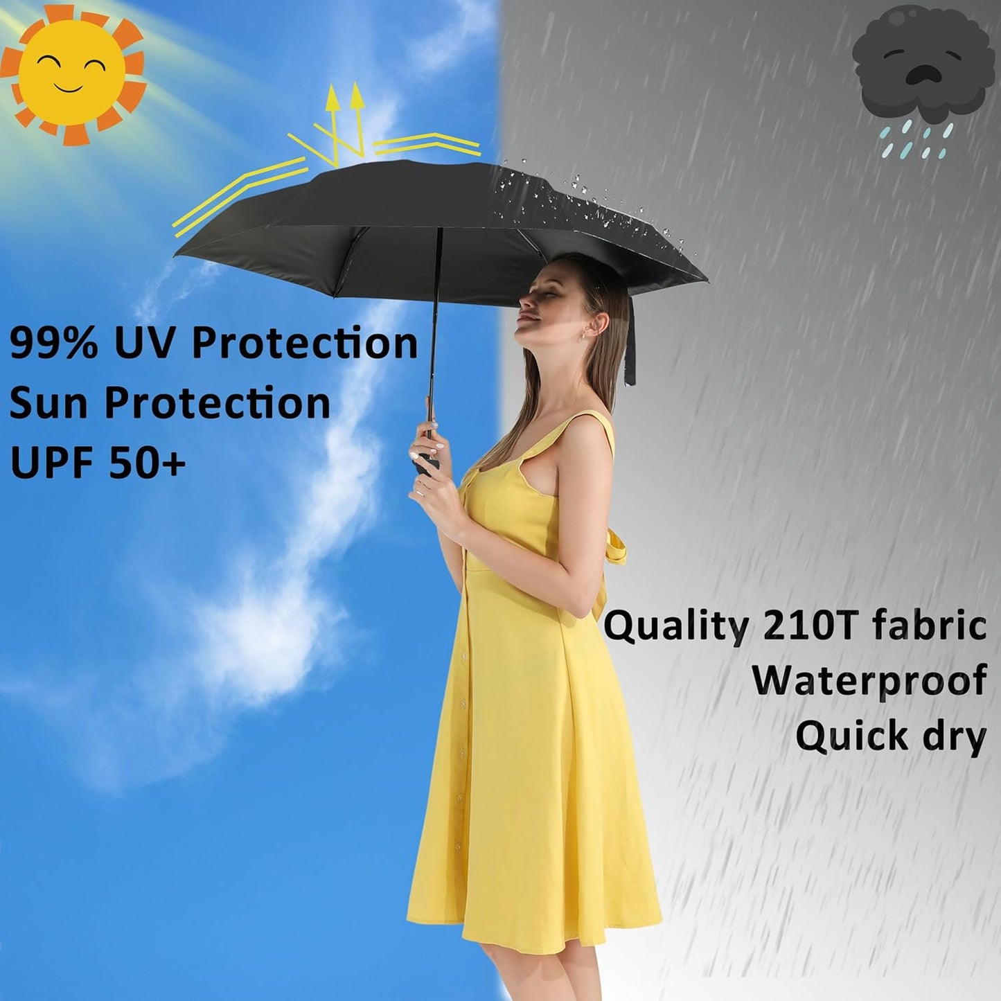 BAODINI Travel Essentials Mini Umbrella for Purse With Case Small Compact UV Sun Protection Lightweight Tiny Pocket Manual Open Close Umbrella for Women Kids and Men Fit Purse Backpack