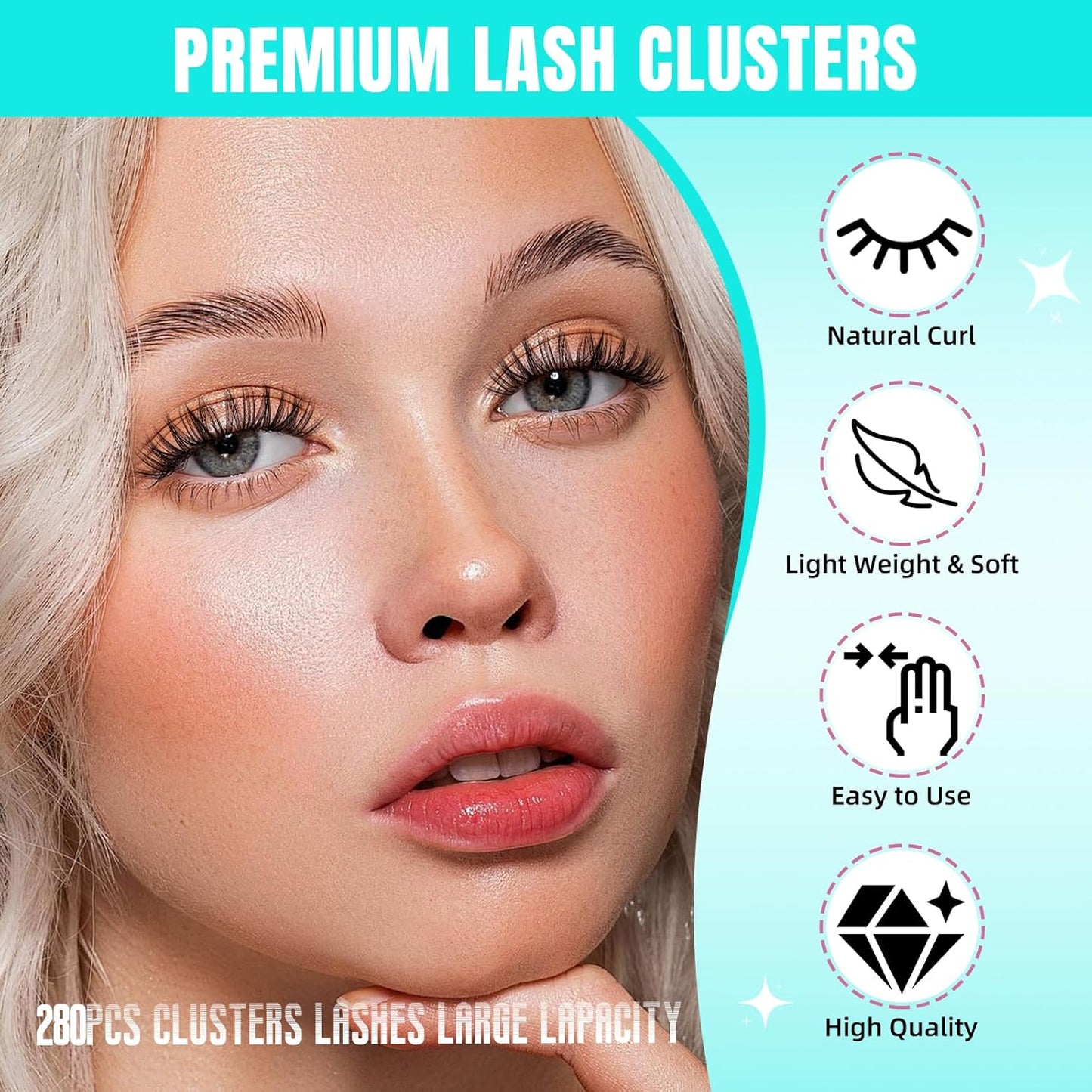 Lash Clusters Wispy 280PCS Eyelash Extension 30D Cluster Lashes Individual Lashes DIY Lash Extension Natural Look Cluster Eyelash Extensions Soft False Eyelashes at Home for Beginners(16mm)