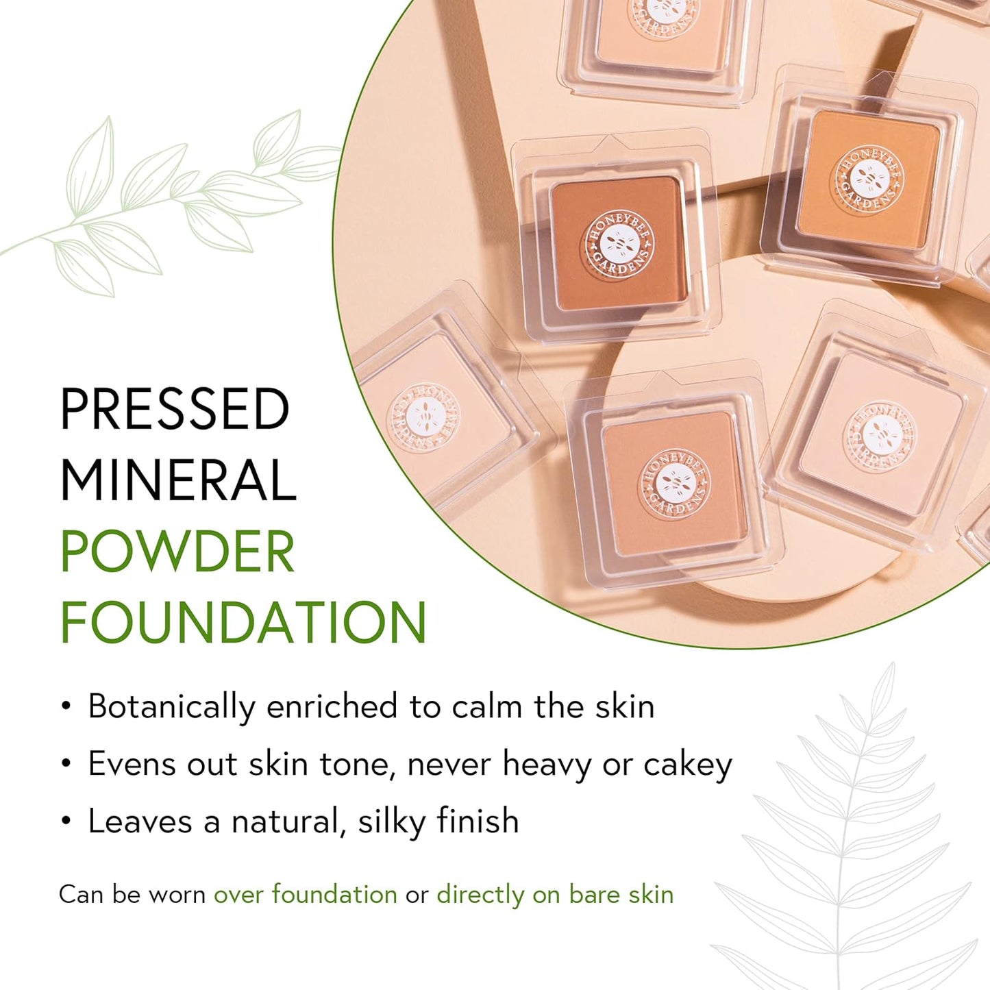 Honeybee Gardens Pressed Mineral Powder Foundation Refill, Geisha, Pale, Cool Shade, Adjustable Coverage, Natural Finish, With Botanical Extracts And Vitamin E, 7.5g