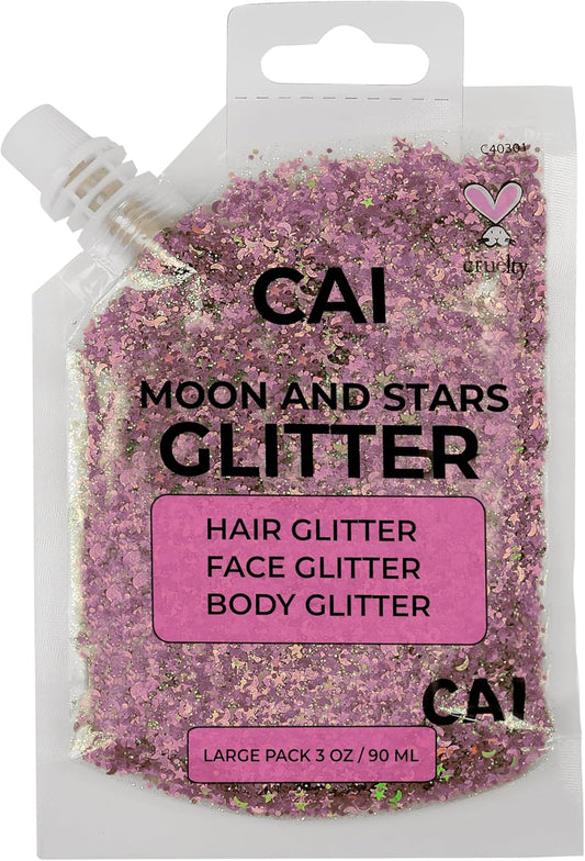 Face, Body & Hair Glitter Gel – Halloween Glitter for Kids and Women – 3 Oz Cosmetic-Grade Gel w/Moon & Stars for Festivals & Halloween Party, Easy Apply & Wash Off - Rose 1Pack