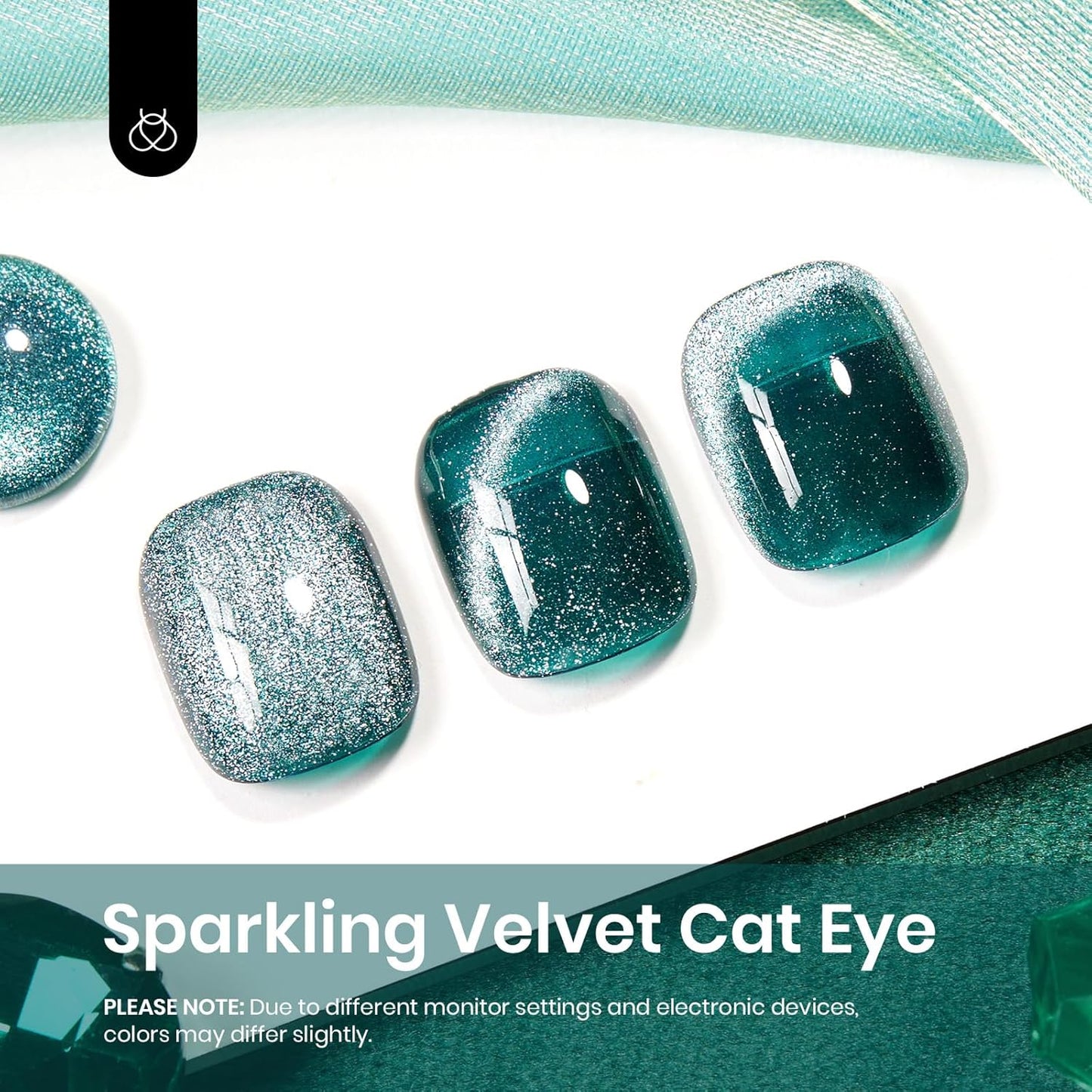Beetles Green Cat Eye Gel Nail Polish, 9ml Glitter Gel Polish with Magnet Shimmer Green Velvet Soak Off UV LED Nail Lamp Nail Art DIY Home Manicure Design Gift for Women