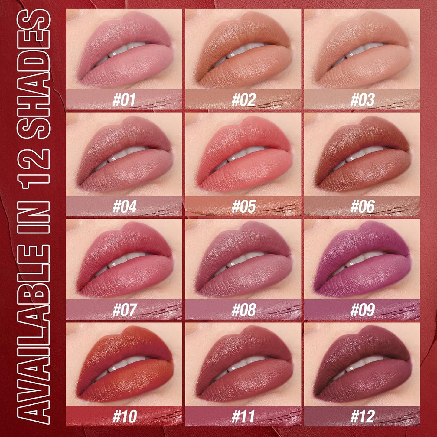 Jolilab 3Pcs Velvet Matte Lipstick Nude Matte Soft Dark Color Stick High Pigmented Long-Lasting Waterproof Lip Stick Lip Balm Beauty Cosmetics Gift for Girls and Women（04#+05#+06#