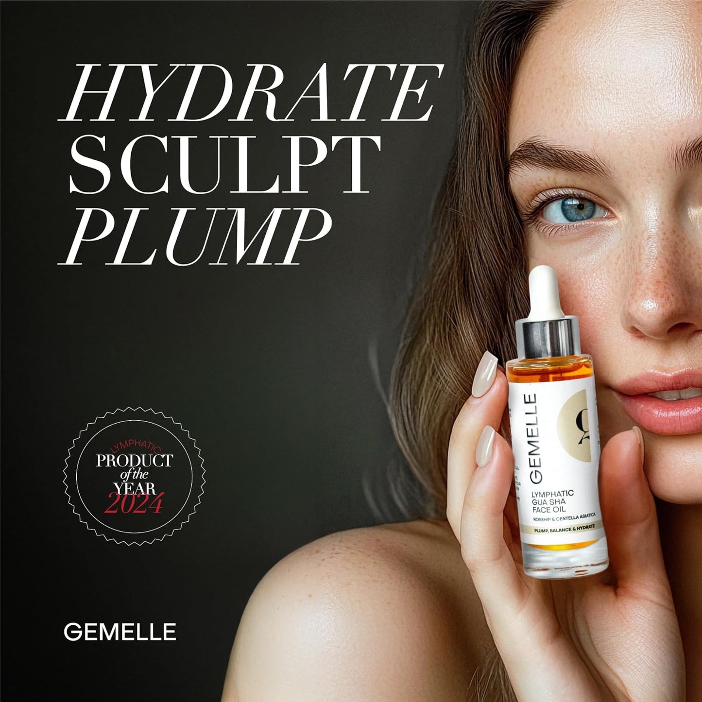 GEMELLE Lymphatic Gua Sha Face Oil | 10x Award Winner | Detox, Plump, Balance, Hydrate | High-Altitude Rosehip, Centella Asiatica & More! | Organic, Natural, Clean Beauty | Starter, Travel 15ml