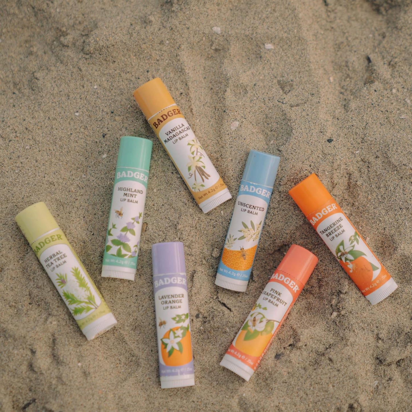 Badger Vanilla Madagascar Classic Lip Balm, 100% Organic Lip Balm, Long Lasting Lip Care w/Light Silky Texture, Comforting & Relaxing, 4 Pack