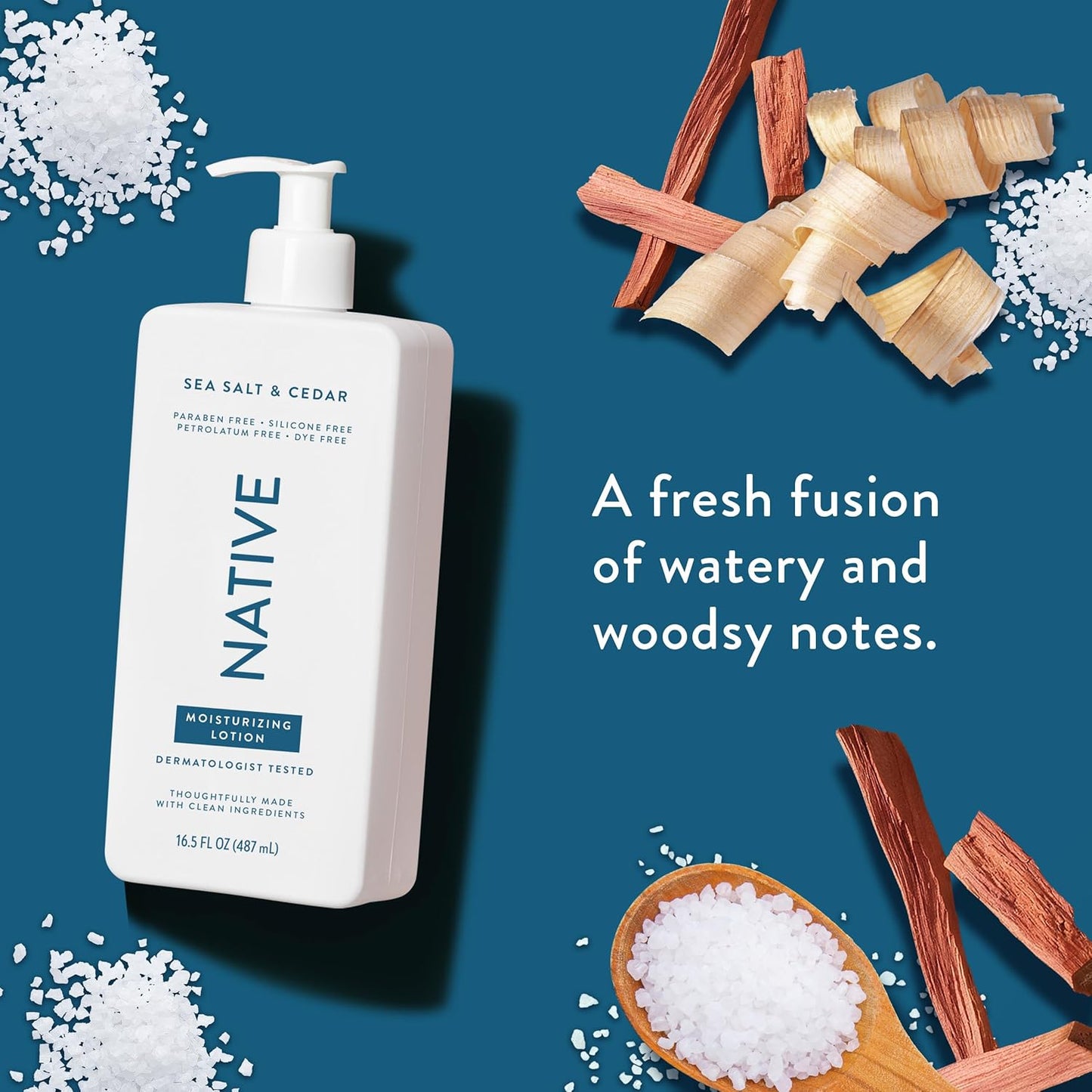 Native Body Lotion Contains Naturally Derived Plant-Based Moisturizers for Women and Men | Restores Dry Skin, Sea Salt & Cedar, 16.5 fl oz