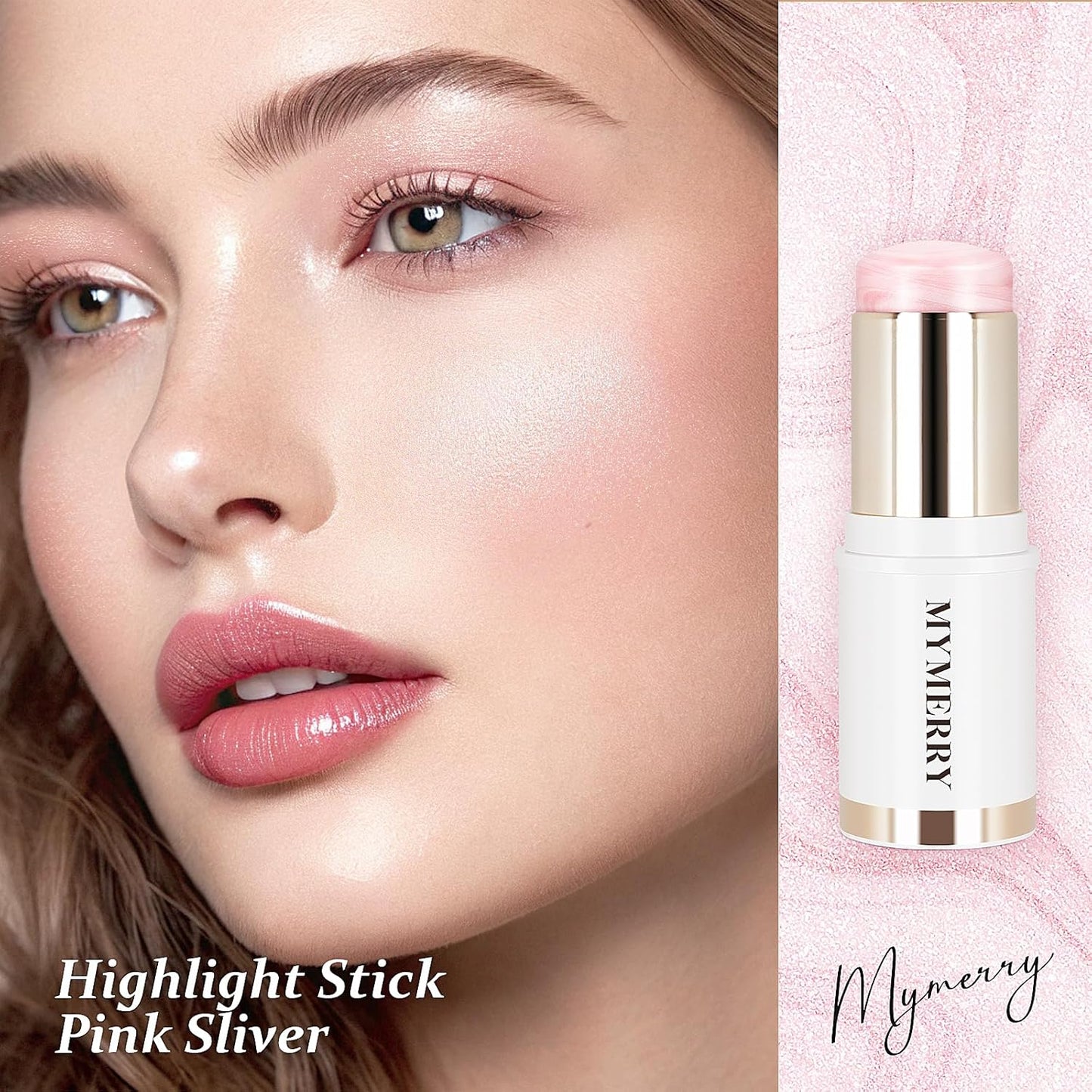 Clear Dewy Marble Highlighter Stick 15g/0.53fl.Oz, Highlighters Makeup Stick for Face and Body, Micro Pearls & Shimmer Glow, Buildable Color for All Day, Vegan & Cruelty-Free, Pink Silver