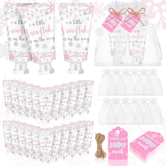 48 Sets Baby Shower Hand Cream Party Favors for Guests Christmas Hand Cream Gift Bulk Travel Size Lotion Set for Wedding Christmas(Snowflake)
