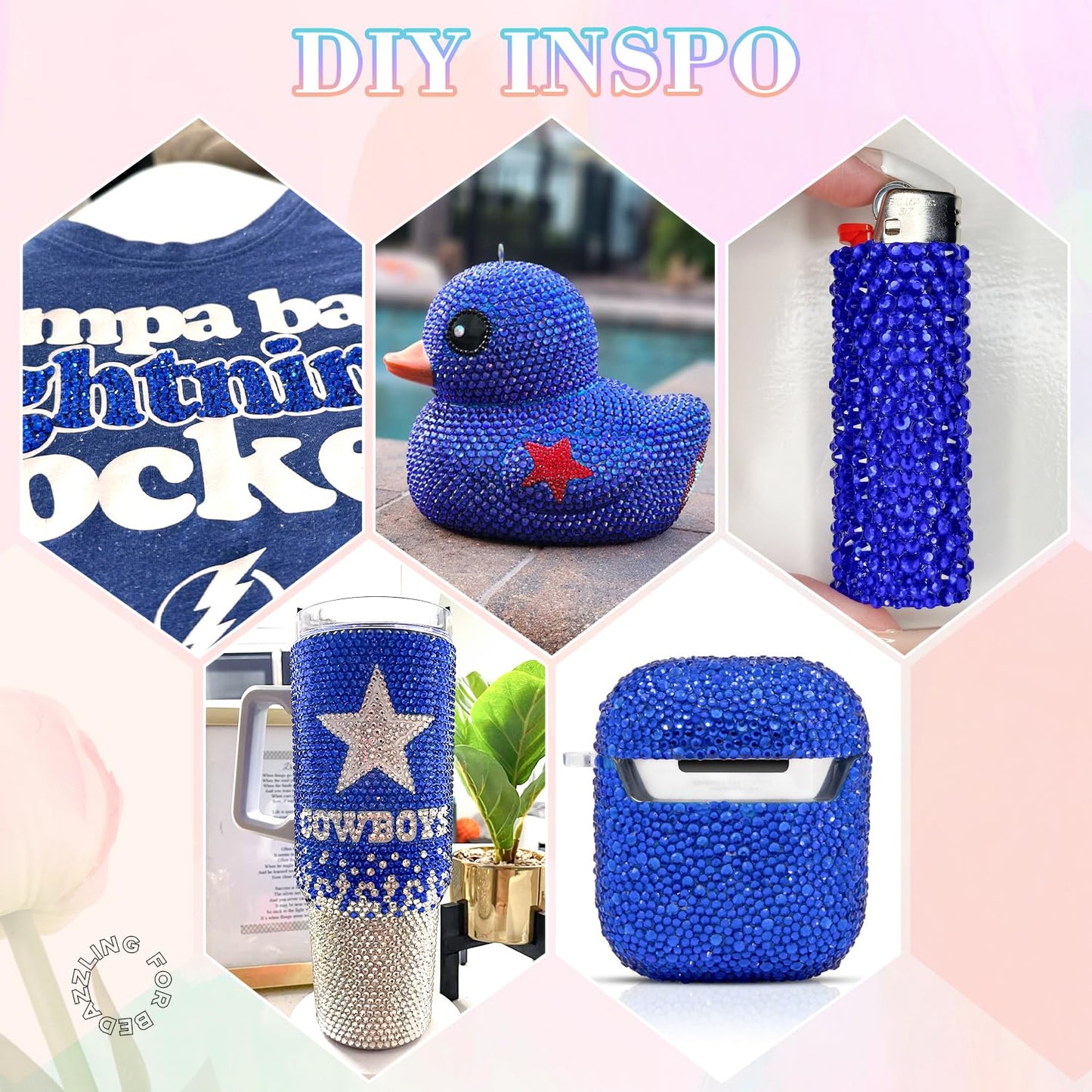 25000Pcs Resin Rhinestones with B7000 Jewelry Glue for Crafting, Royal Blue 2-6mm Non Hotfix Flatback Gems, Bedazzling Crystal for DIY Crafts Clothing Tumblers Mugs Shoes Fabric Decor Nail Art