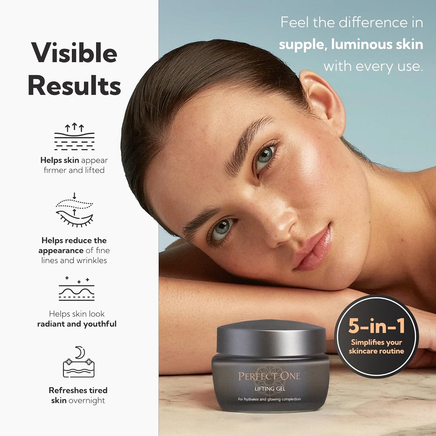 PERFECT ONE Lifting Gel - Helps The Skin Appear Firmer and Moisturized - All-in-One Skin Care Serum, Moisturizer, & Facial Mask - With VC Collagen, Niacinamide, Retinol, and Hyaluronic Acid, 50g