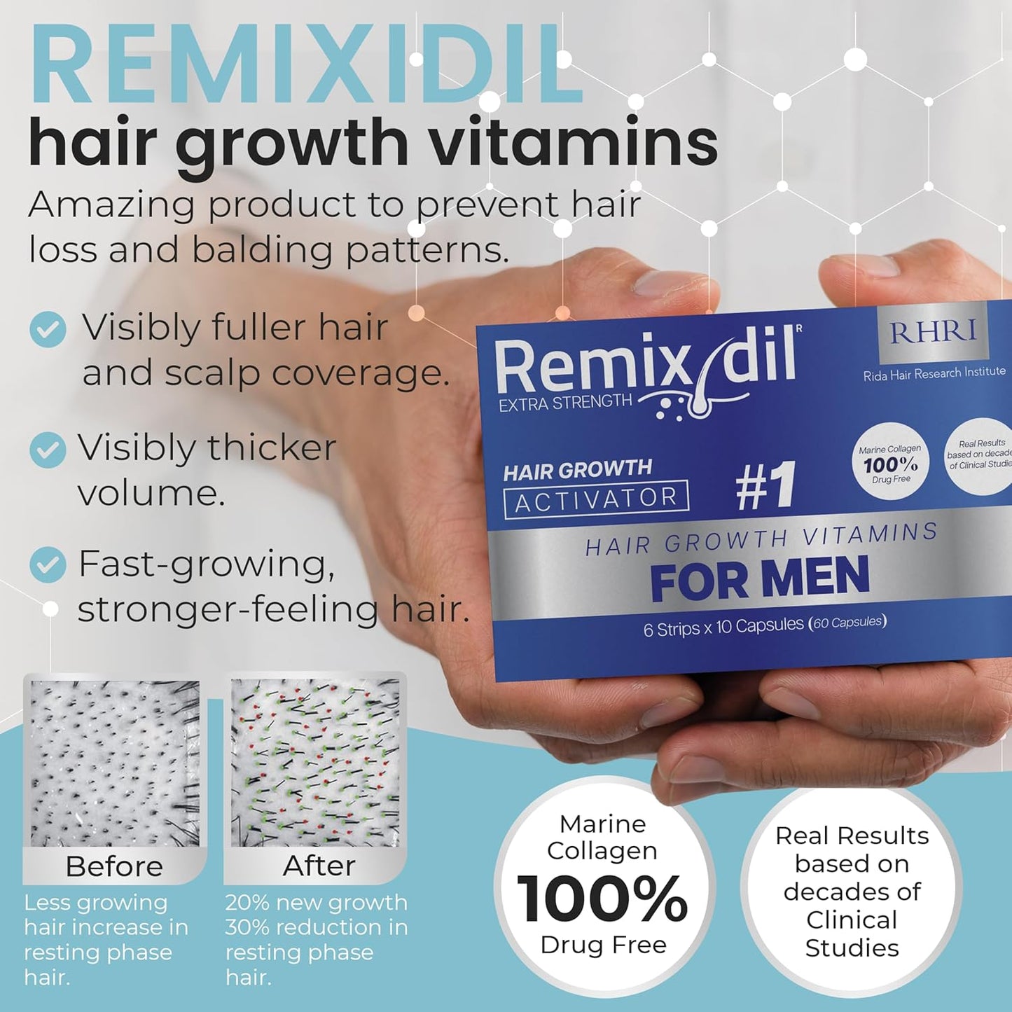 Hair Growth Vitamins Hair Regrowth For Men | Supports Beard And Scalp Strength | Helps Reduce Thinning And Breakage | Fast-Acting Formula To Boost Volume | 60 Capsules
