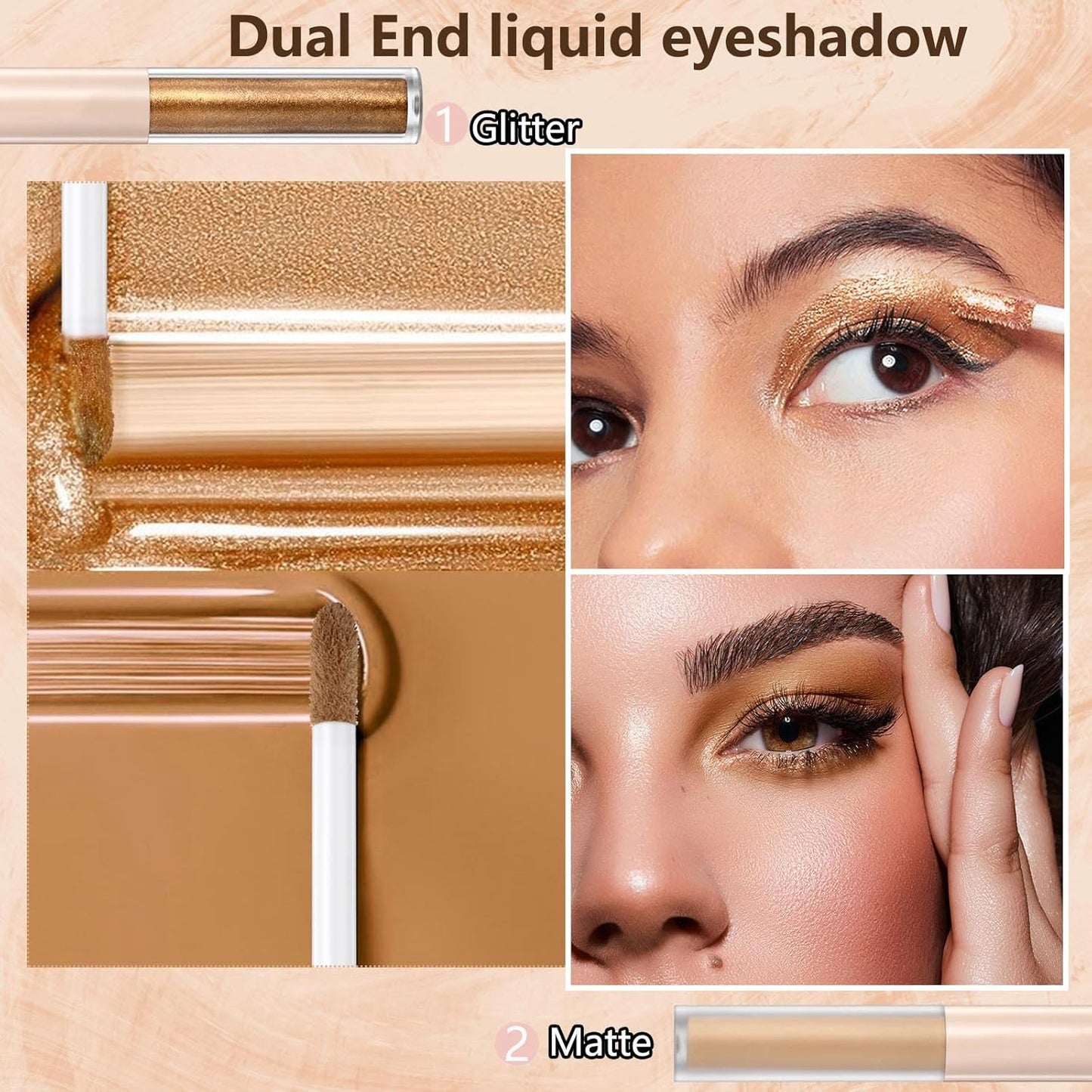 Liquid Eyeshadow Pencil, Earth Yellow Brown, 6-Color, Waterproof, Dual-End, Portable, Cruelty-Free