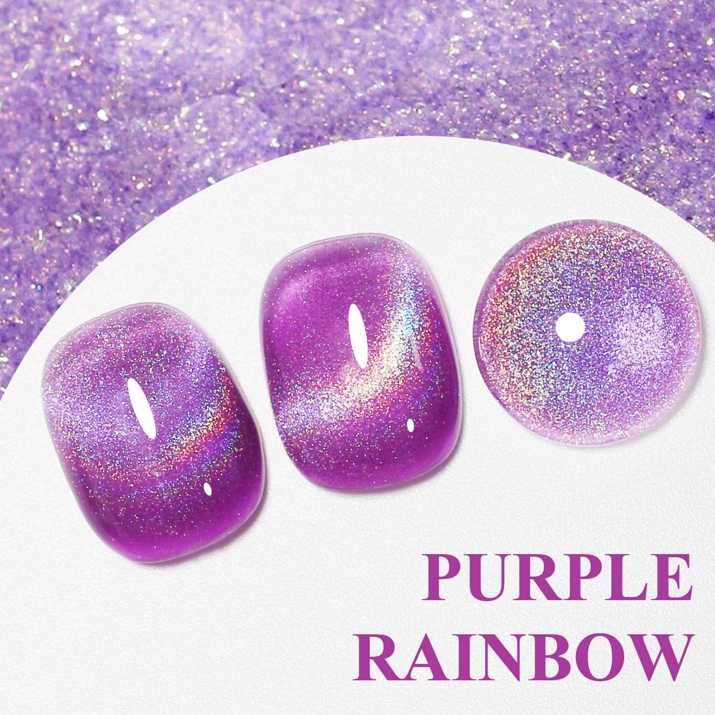 Imtiti Cat Eye Gel Nail Polish, Purple Rainbow Holographic Magnetic Gel Polish With Magnet Glittery Iridescent Galaxy Nail Gel Polish Spring Summer Gel Polish Kit Soak Off UV Led 10ML