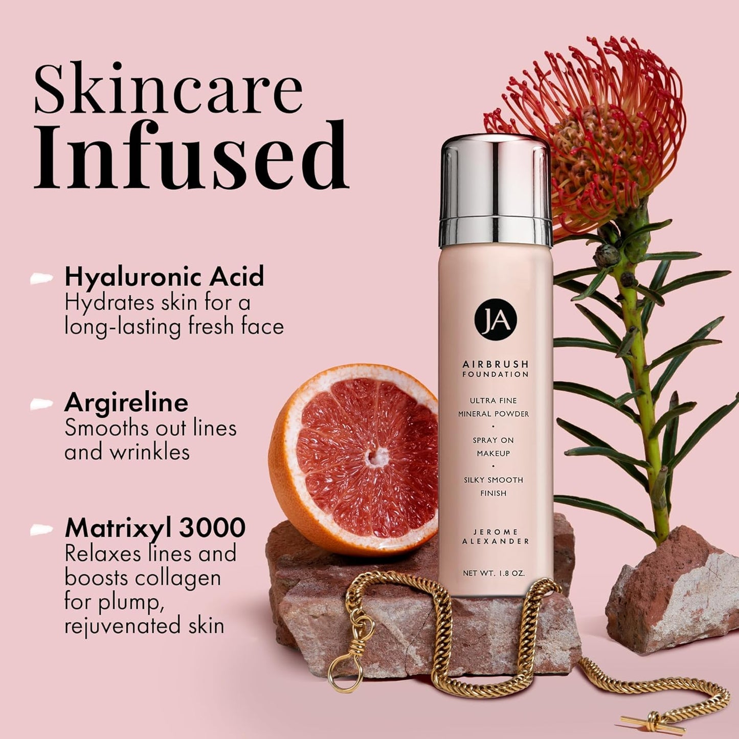 MagicMinerals AirBrush Foundation by Jerome Alexander – 2pc Set with Airbrush Foundation and Kabuki Brush - Spray Makeup with Anti-aging Ingredients for Smooth Radiant Skin - Warm Beige