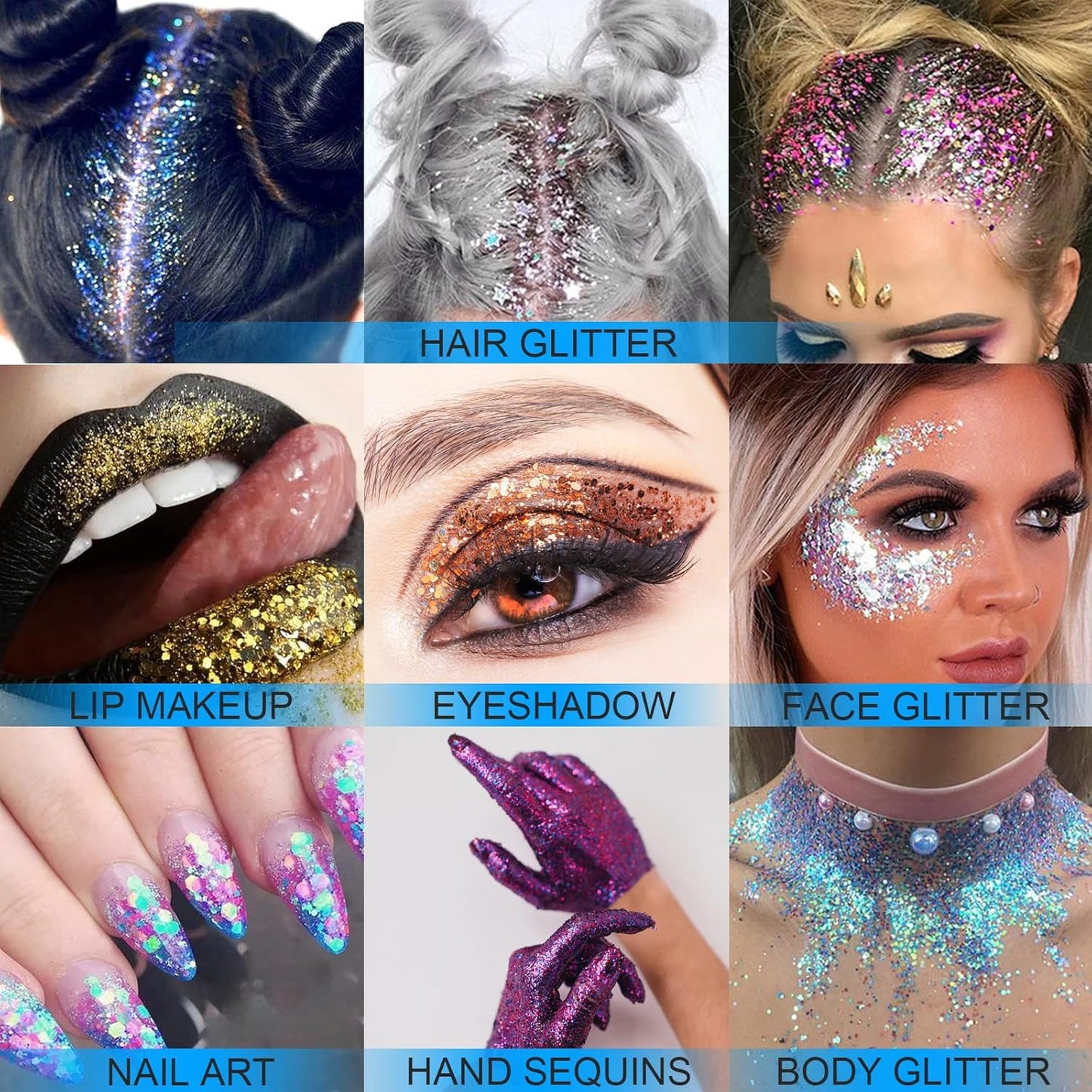 Holographic Face Glitter Gel Body Shimmer Makeup for for Hair, Face, Clavicle, Arm, Nail, Eyeshadow, Long Lasting Waterproof Mermaid Sequins Party Glitter for Rave Festival, 1.35oz (Royal Blue #15)