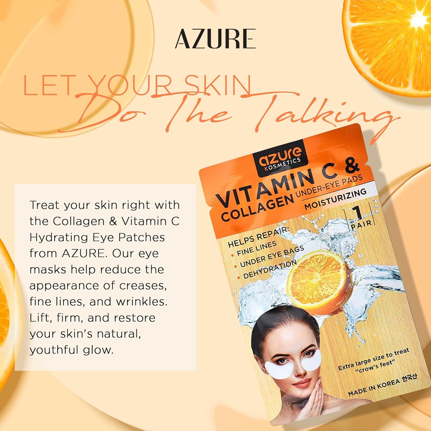 Azure Cosmetics Anti-Aging Under Eye Mask - 5 Pairs, Reduces Fine Lines, Wrinkles, Dark Circles & Puffiness, Skin Care Made in Korea, 100% Vegan, Cruelty-Free