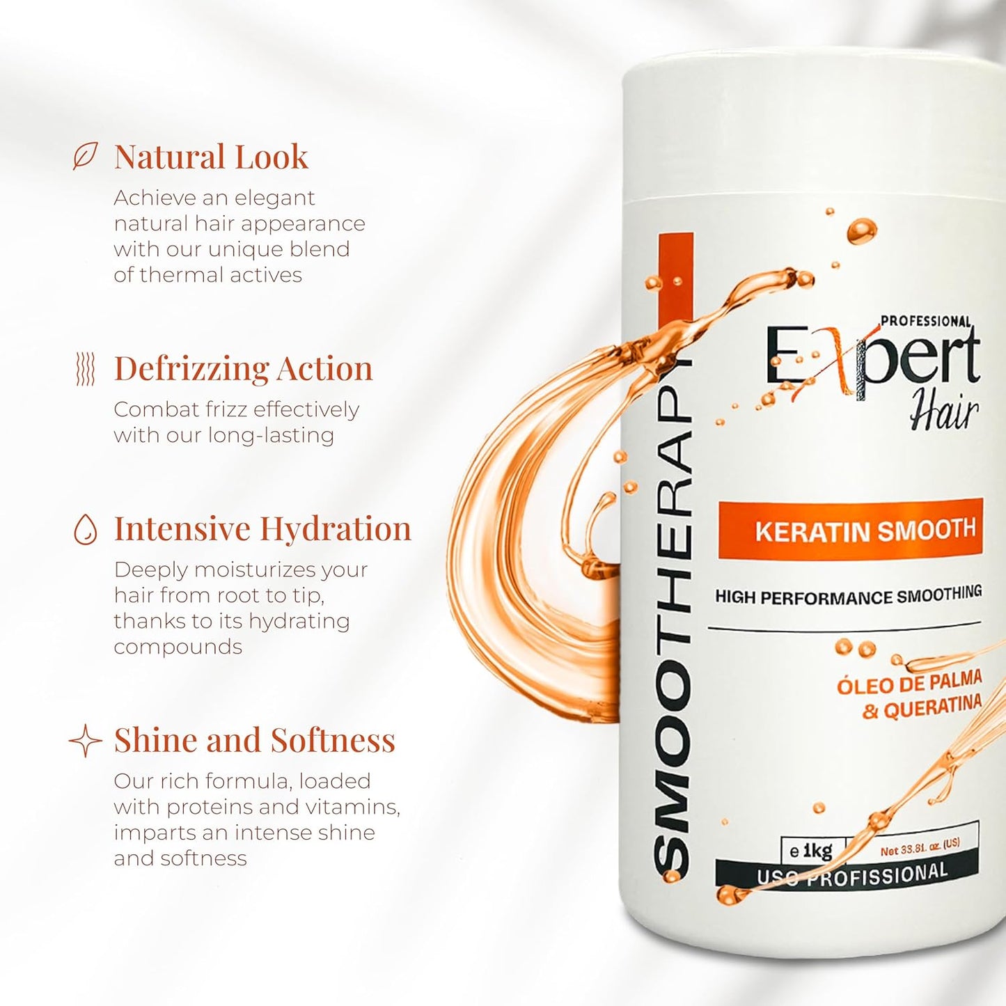 Expert Hair Keratin Smooth Botox for Hair, Anti-Frizz, Natural Look, Queratina para Alisar el Cabello, Thermo-Active, Suitable for All Hair Types (1kg/35.3 oz.)