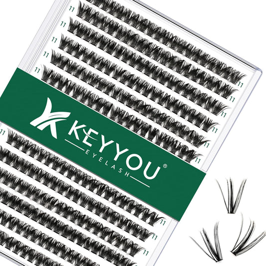 Lash Clusters 300pcs Individual Lashes 50D 0.07C Curl 11mm DIY Eyelash Extension KEYYOU Large Tray Volume Soft&Natural Cluster Lashes(50D-0.07C,11）