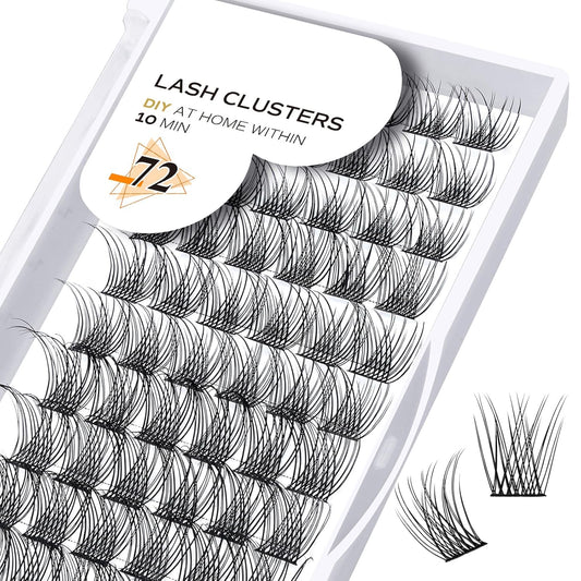 14MM DIY Eyelash Extensions 72 Clusters Lashes C D Curl B&Q LASH Natural Eyelash Clusters Extensions Individual Lashes Cluster DIY at Home (XS-D-14MM)