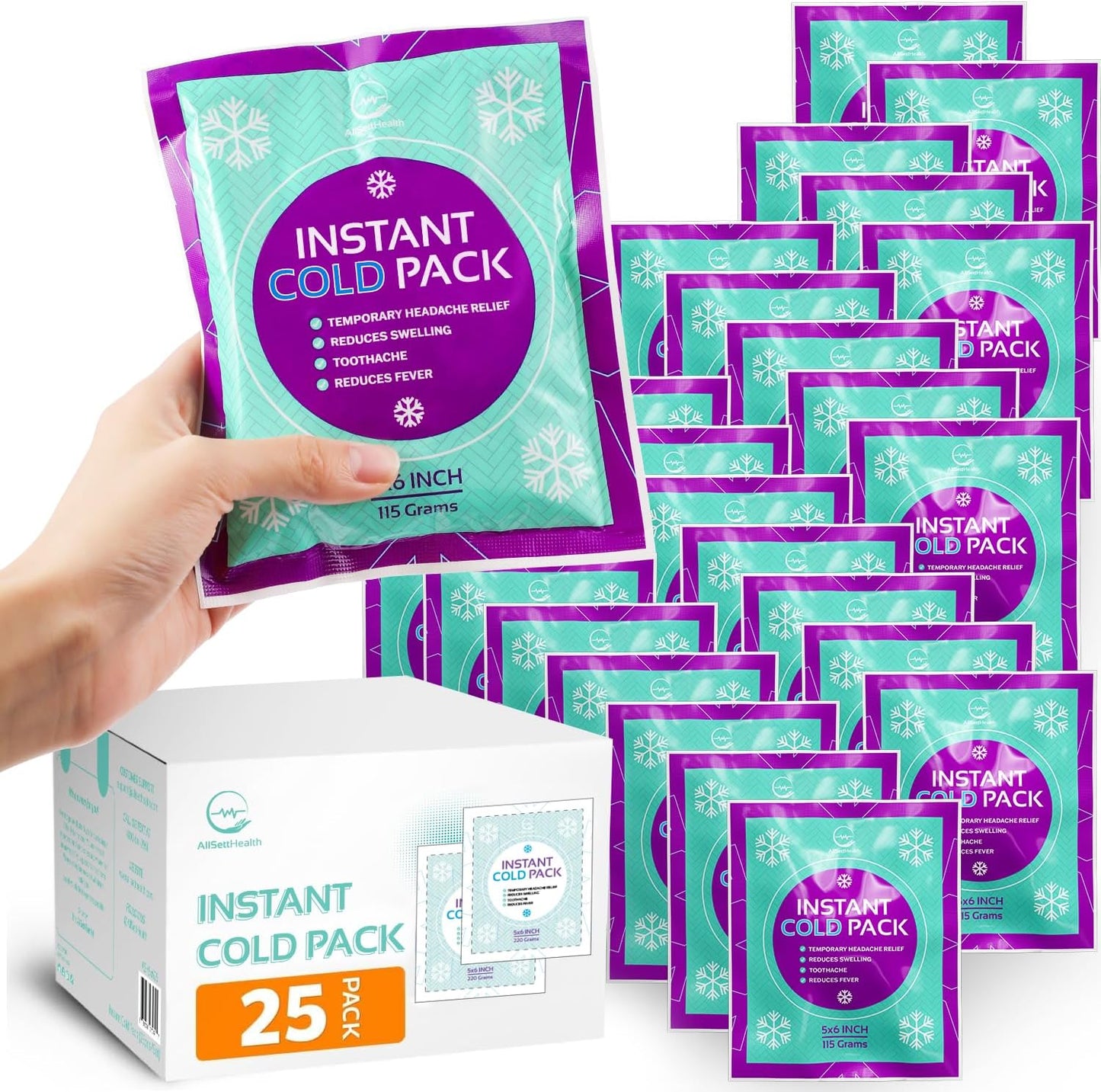 Disposable Instant Ice Cold Pack for Injuries – 25 Pack | Cold Compress Ice Pack for Pain Relief, First Aid & Outdoor