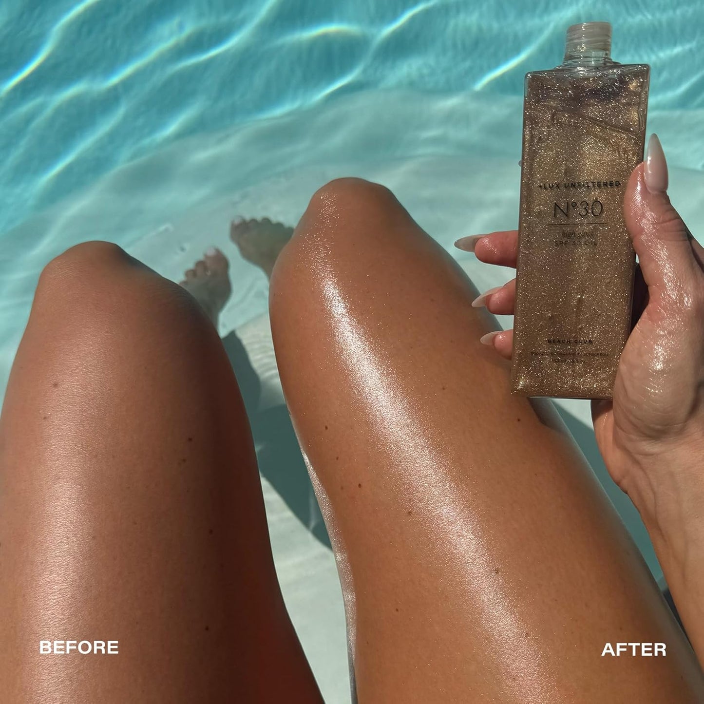 '+ Lux Unfiltered N°30 Shimmer Body Oil with SPF 30 - Hydrating & Nourishing High Gloss Tanning Oil, Instant Bronze Shimmer Sunscreen - Oxybenzone Free - Broad Spectrum Sunscreen SPF 30