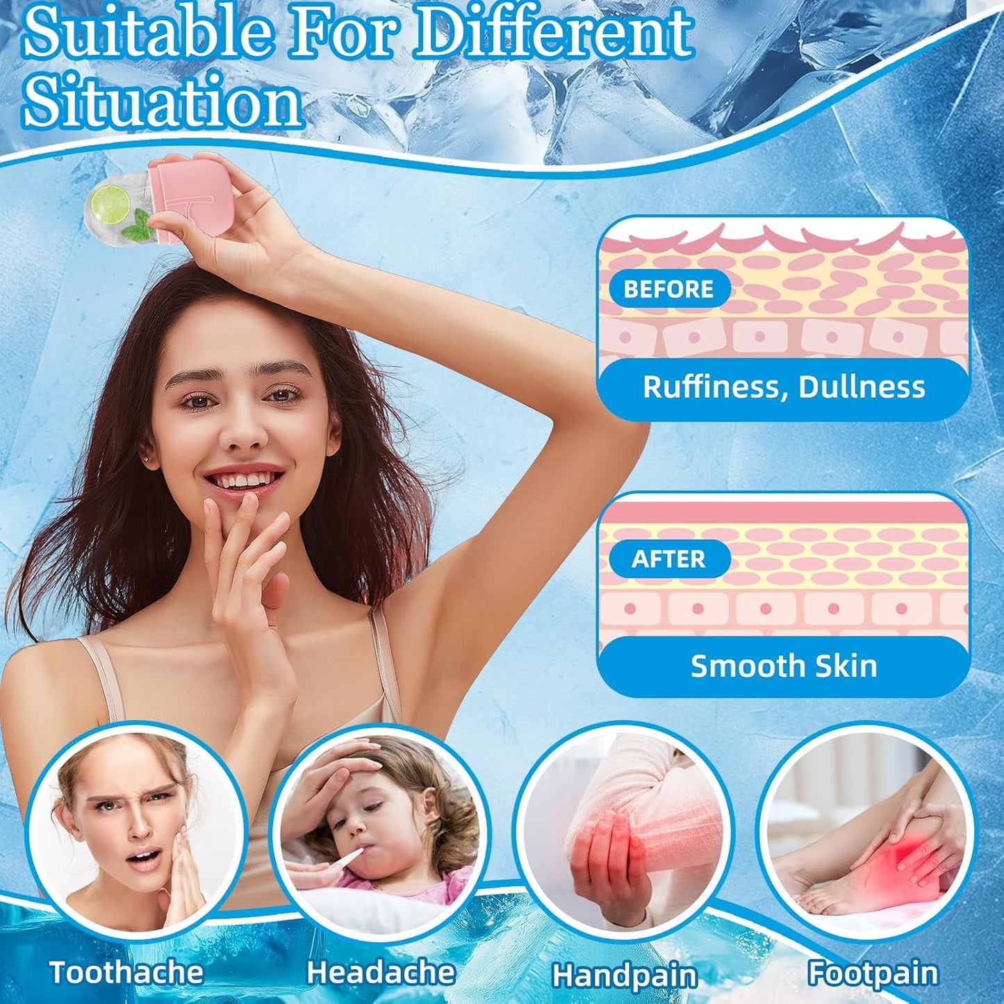 Ice Face Roller Massager for Face, Reusable Silicone Ice Cube Mold, Facial Beauty Ice Roller, Reduce Puffiness and Dark Circles, Minimize Pores & Improve Skin Texture (Black)