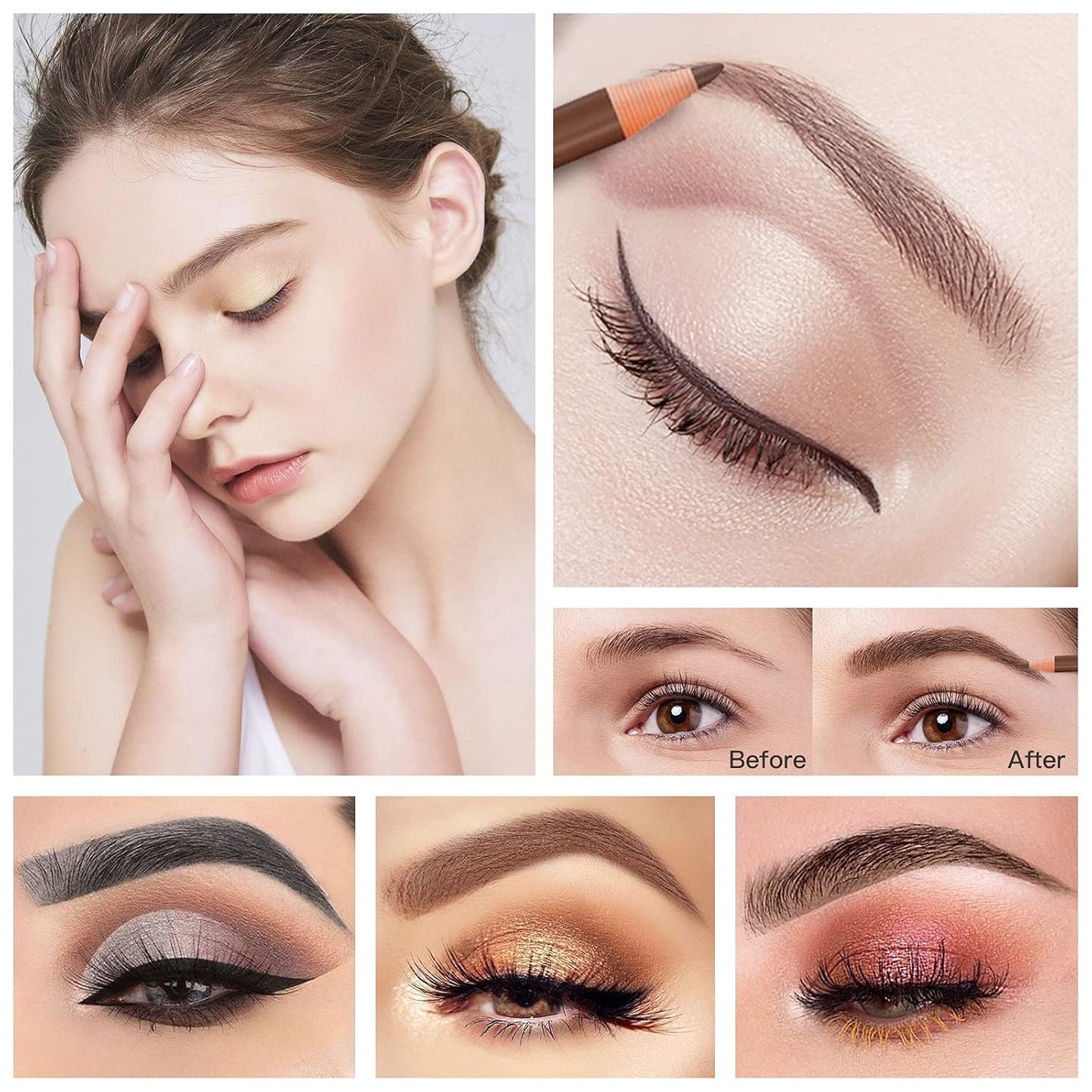 Waterproof Eye-Brows Pen-cil Set, Pull Cord Peel-off Eyebrow Pencil Microblading Eyebrow Pen Supplies Kit, White Eye-Liner Pencil and Eyebrows Tool Tattoo Makeup For Marking (5+1 Gray)
